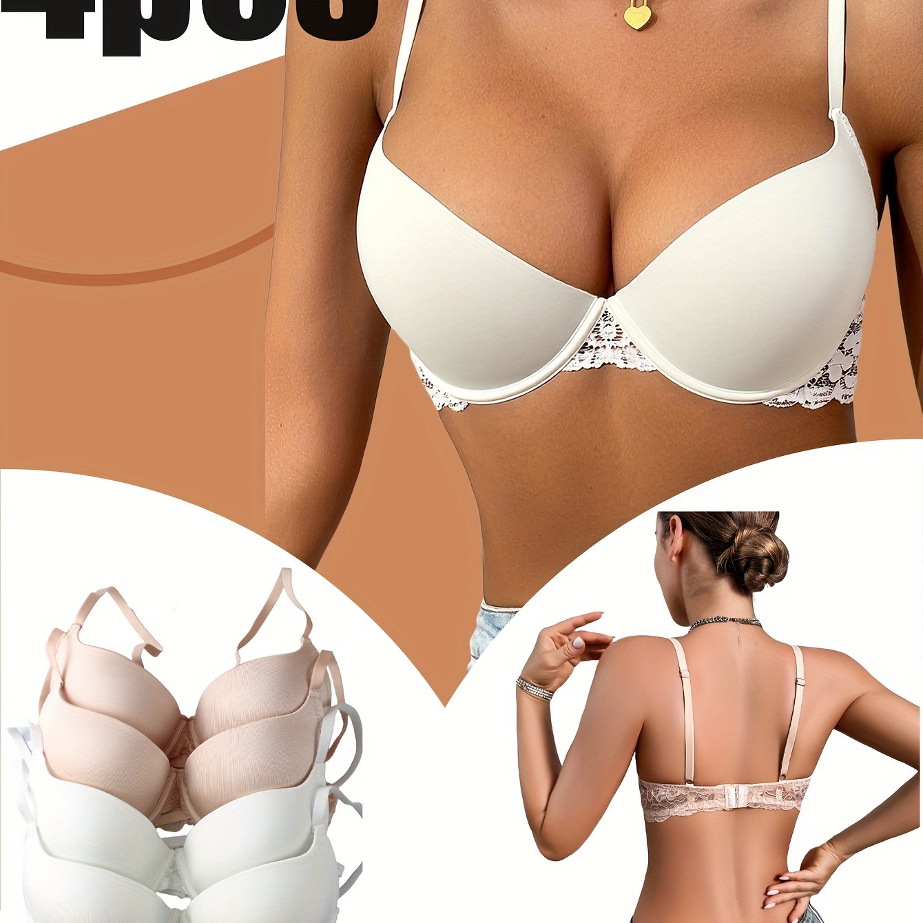 4pcs) Simple Smooth Underwear Women's Thin Cups To Hold The Bra.