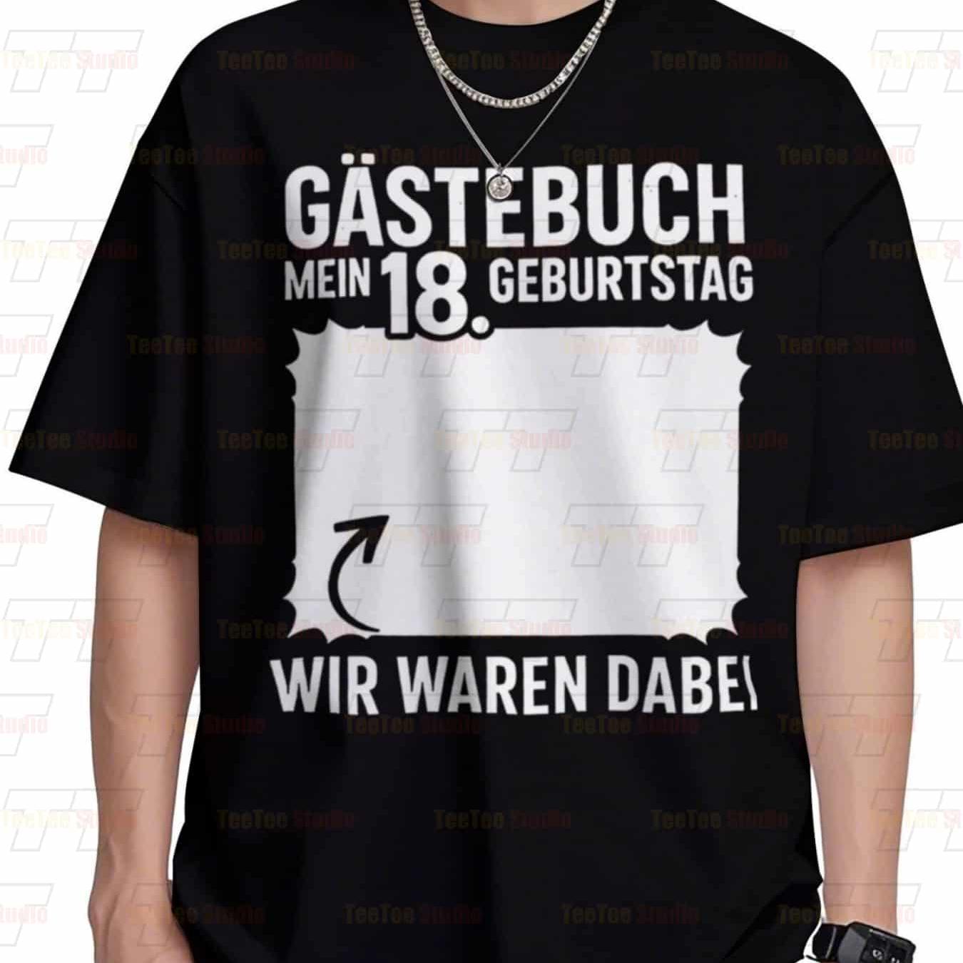 Men' 18th Birthday Boy German T-shirt - "mein 18 Geburtstag" Guestbook Suitable For Parties, 100% Cotton Casual Round Neck Tee With German Text For 18 Year Gift