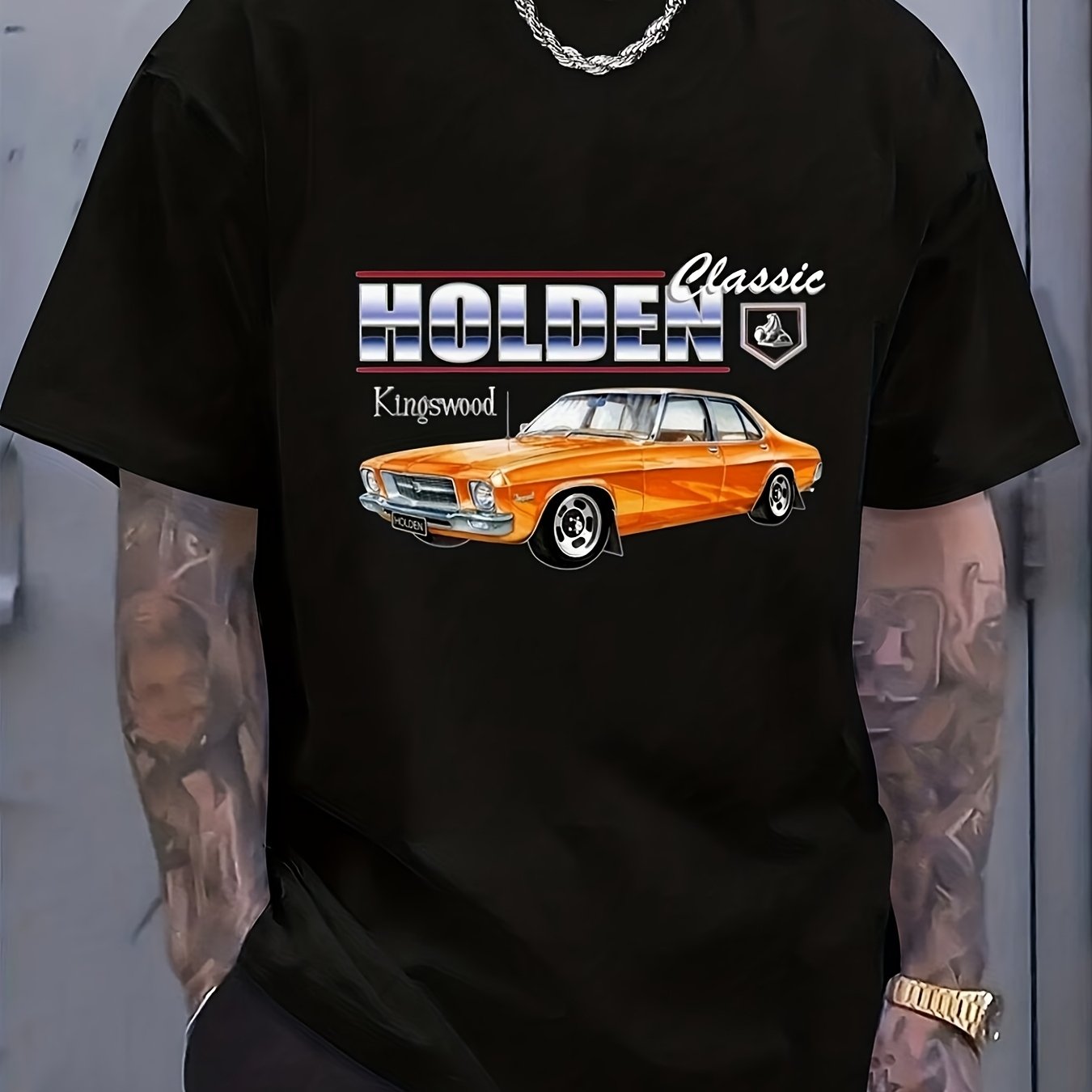 TEMU Men's Heavyweight Cotton T-shirt Compatible For Hq Sedan Logo, Summer Versatile Loose Round Neck Top