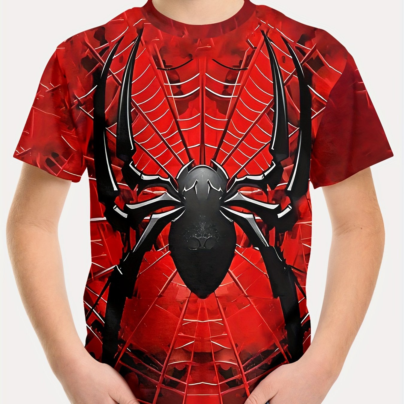 TEMU Soft And Comfy T-shirt Featuring A Cool Spider Print, Perfect For With Short Sleeves And A Round Neck