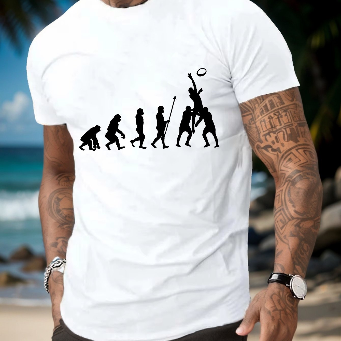 TEMU Évolution de l'impression de , T-shirt décontracté à col rond et manches courtes pour hommes, haut léger pour l'été