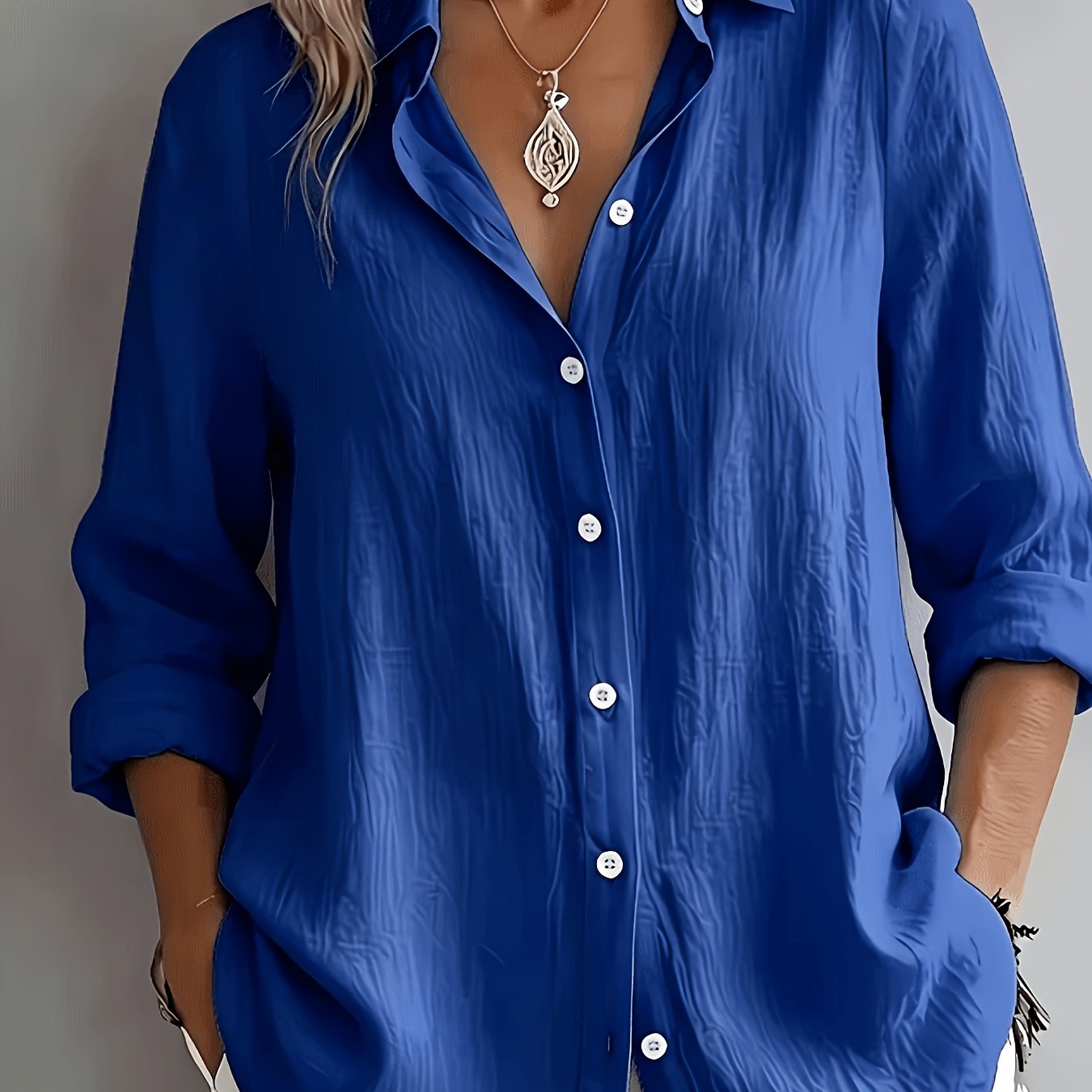 TEMU Women's Elegant Special Edition Button-up Shirt - Collar Long Sleeve Suitable For Office, Commuting & Formal Events, Medium Stretch Breathable