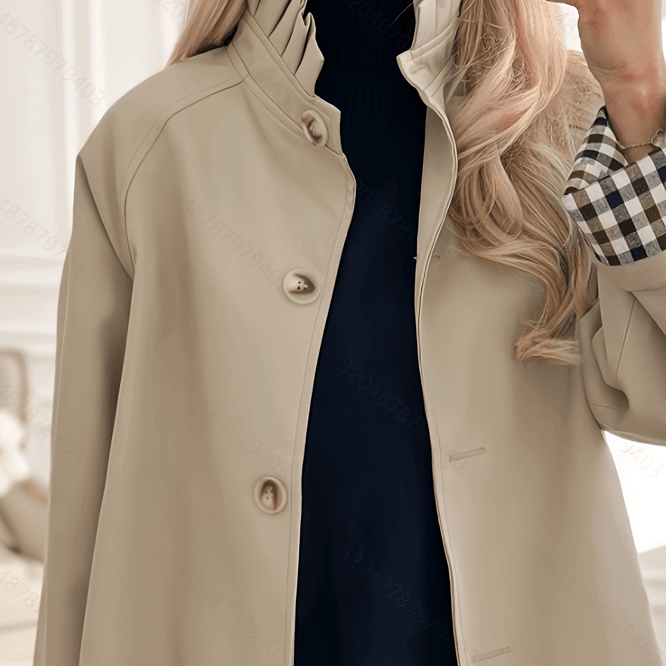 TEMU Women's Cropped Trench Coat With Lining That Conceals Textured Details, Making Commuting Outfits Effortlessly , Comfortable, And Appropriate