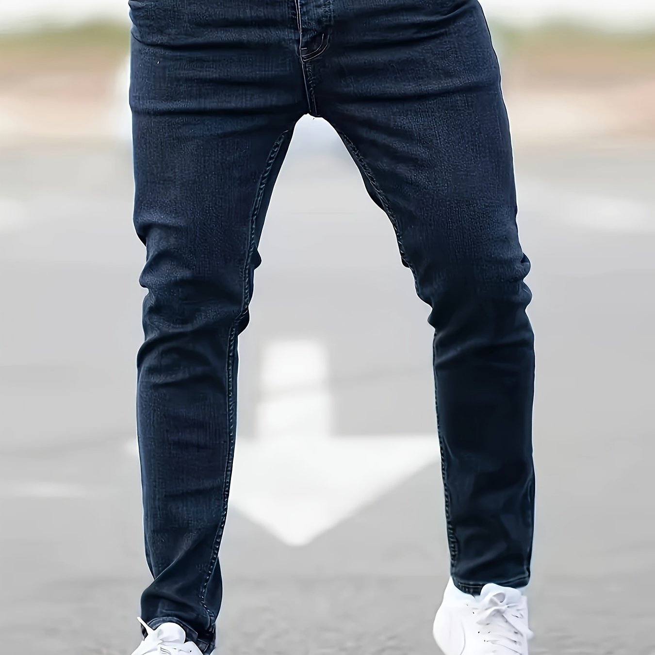 TEMU Slim Fit Stretch Jeans - Style, Cotton Blend,