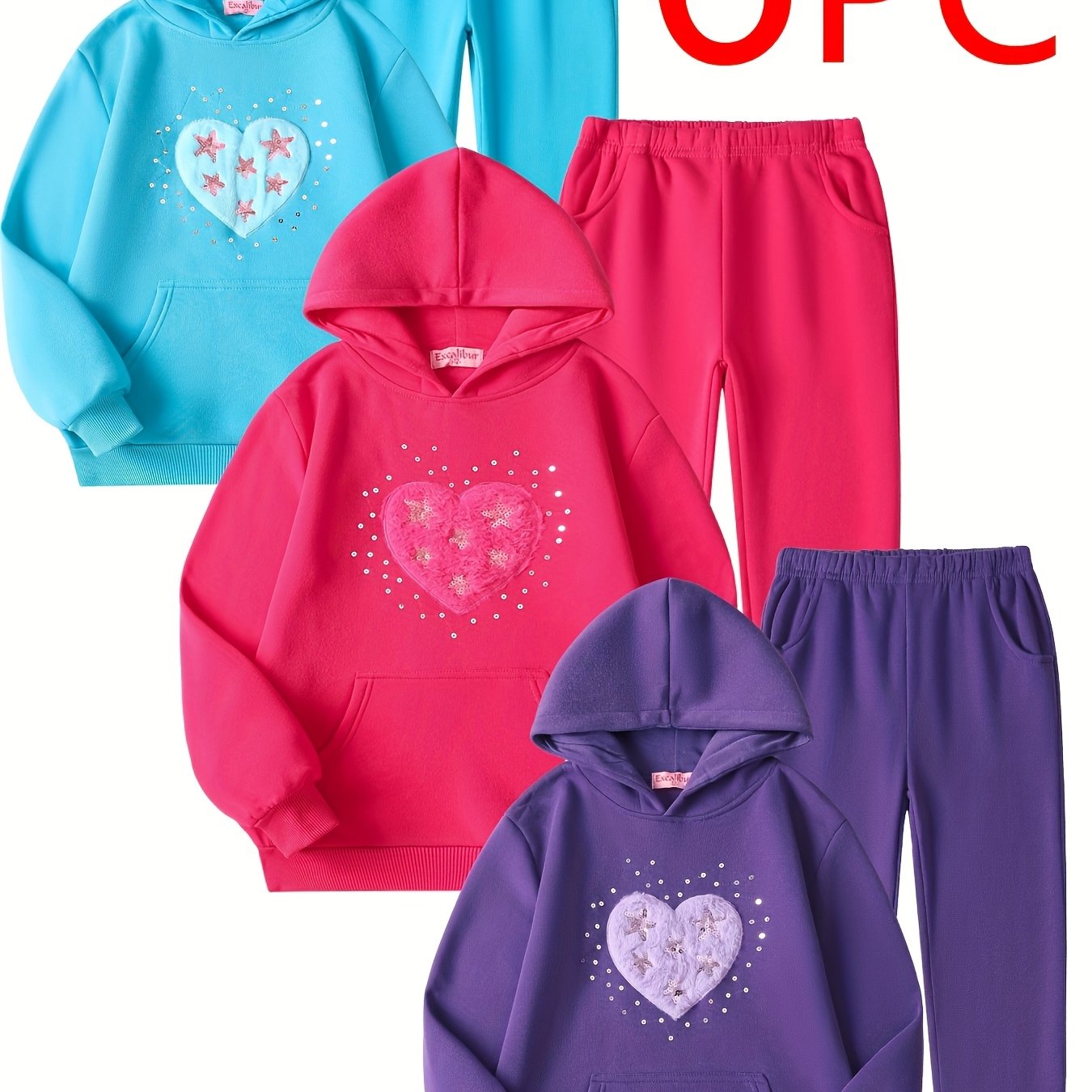 TEMU 6pcs Girls' Long Sleeve Long Pants Fashion Casual Fall/winter Hooded Set, Print Top, Front Kangaroo Pocket Skin-friendly Comfortable Fabric,