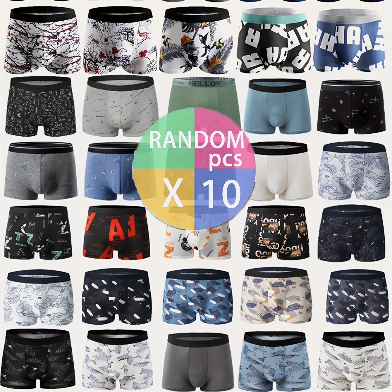 TEMU 10pcs Random , Men's Flat Angle Underwear, Soft, Comfortable And Breathable Flat Angle Underwear