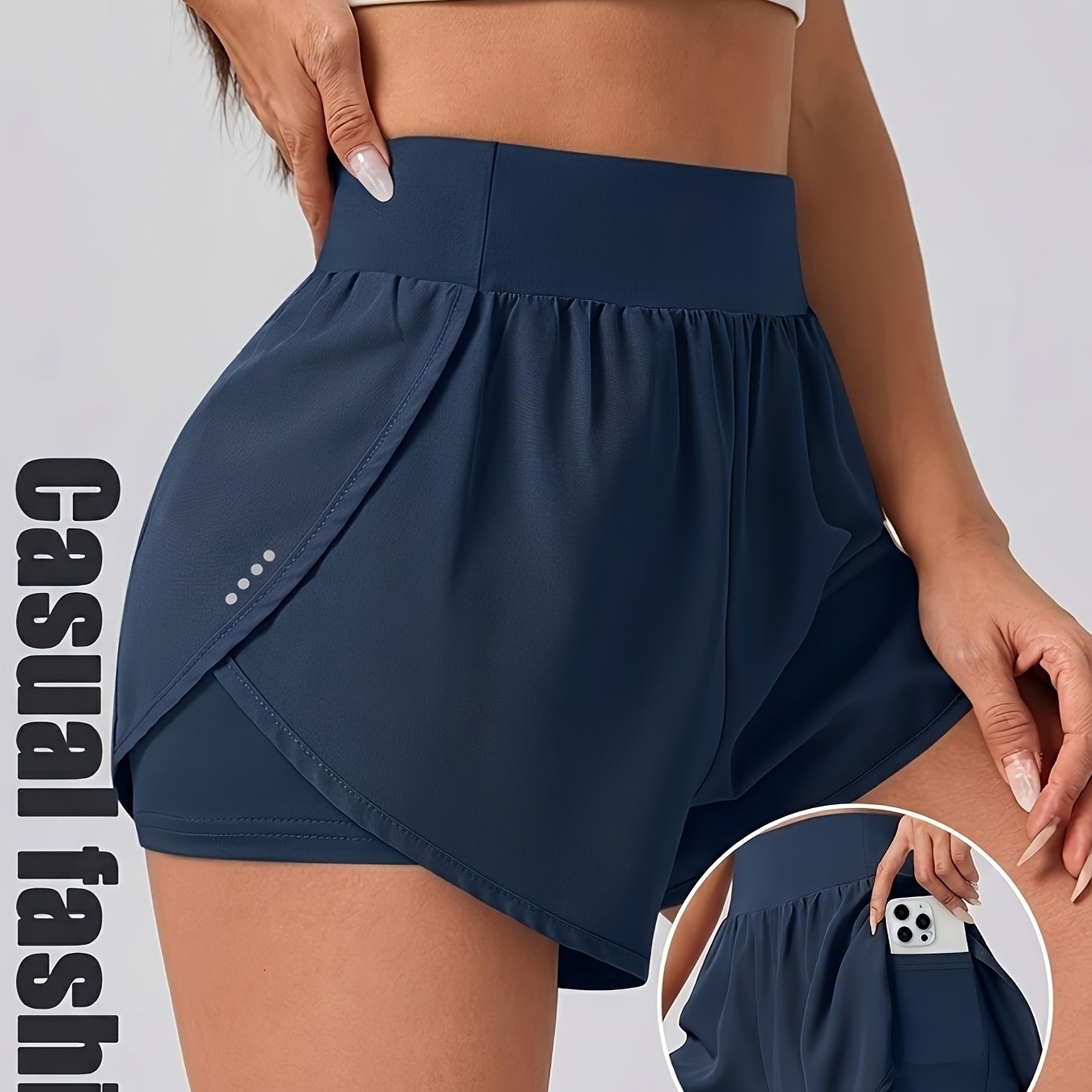 TEMU Women's Casual Athletic Double Layer Anti-sheer Shorts With Pockets