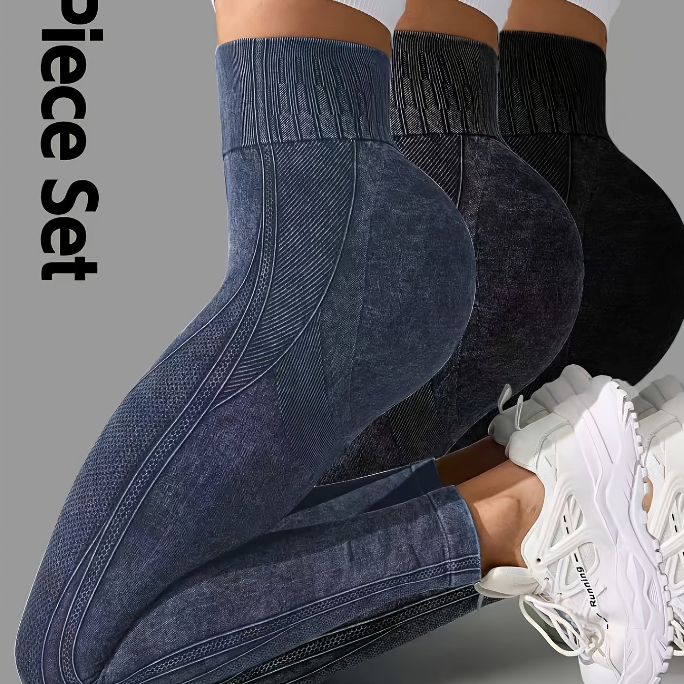 TEMU Conjunto de 3 piezas de pantalones largos deportivos de yoga de cintura , corte ajustado sin costuras, color nude, para mujer, ideales para
