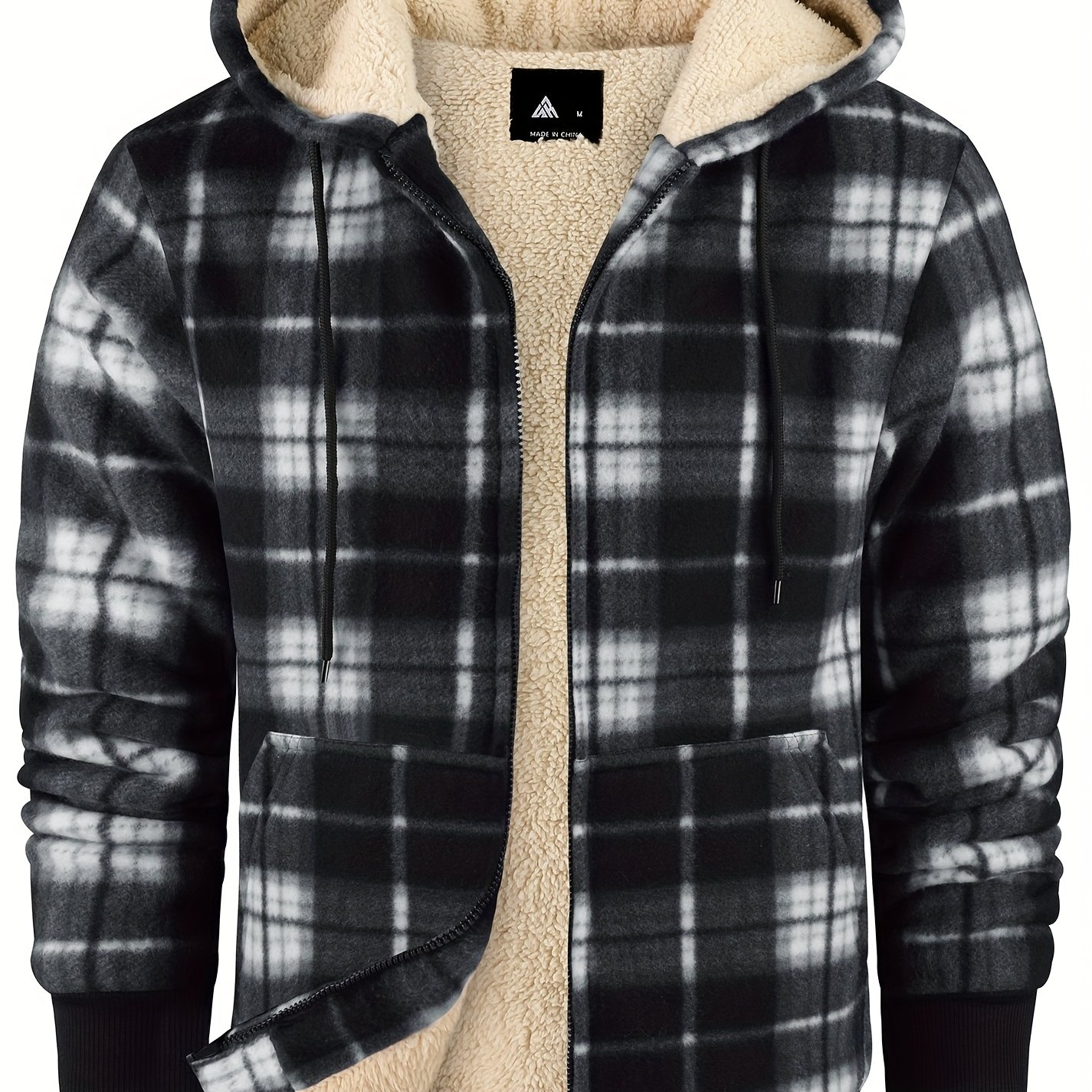 TEMU Men's Heavyweight -lined Hooded Jacket - Full-zip Thickened Shirt With Pockets And Adjustable Drawstring, Comfortable And Warm For Autumn And