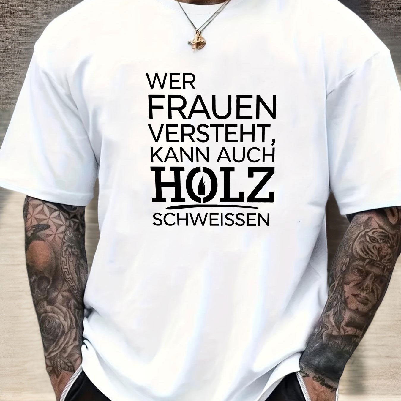 Image of Men's Casual Short-sleeve T-shirt For Summer Featuring 'understands Women And Can Weld Wood' Plus Size