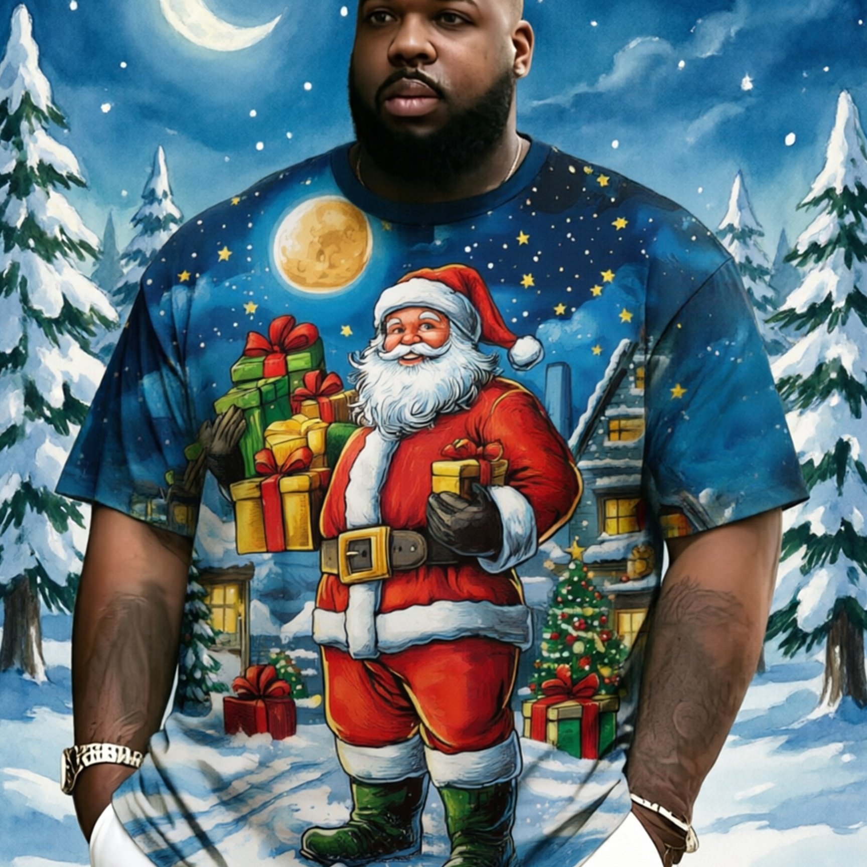 TEMU Christmas Plus-size Men's T-shirt, Men's Short-sleeve Top, Summer Crew Neck Tee, Printed Pattern Apparel, Casual And Comfortable Pullover,
