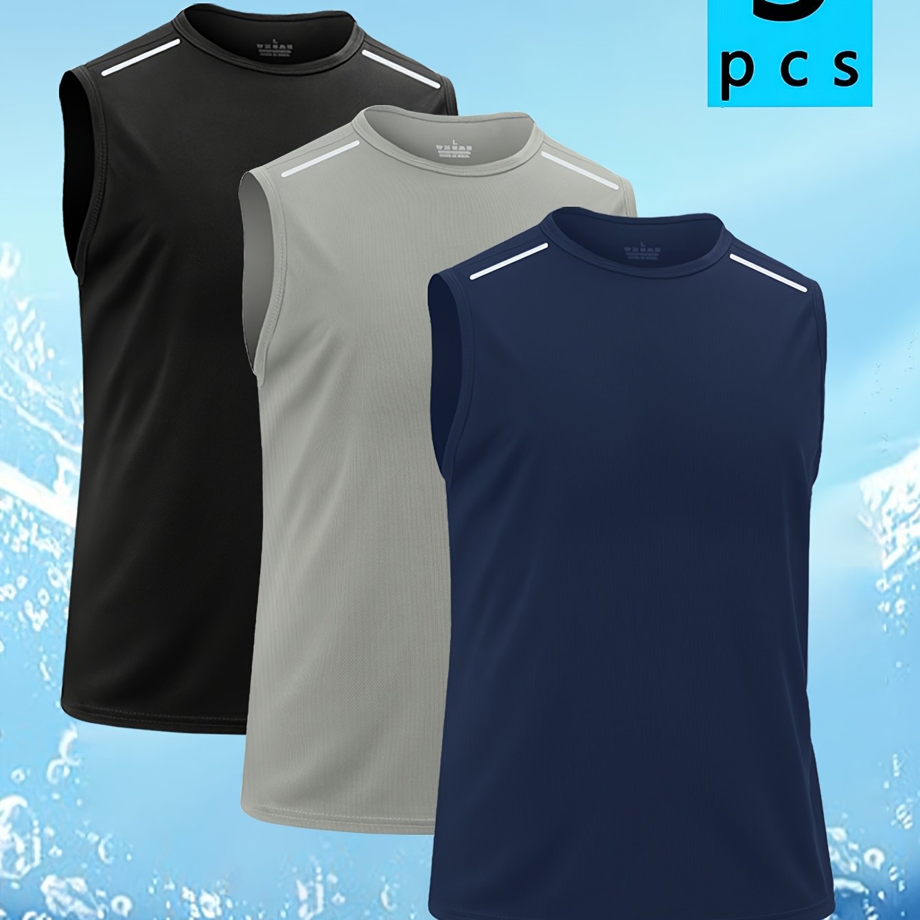 E-shop 3-teiliges Herren Reflektierendes Schnelltrocknendes Atmungsaktives Leichtes Ärmelloses Tanktop – Schweißableitendes Sportshirt für