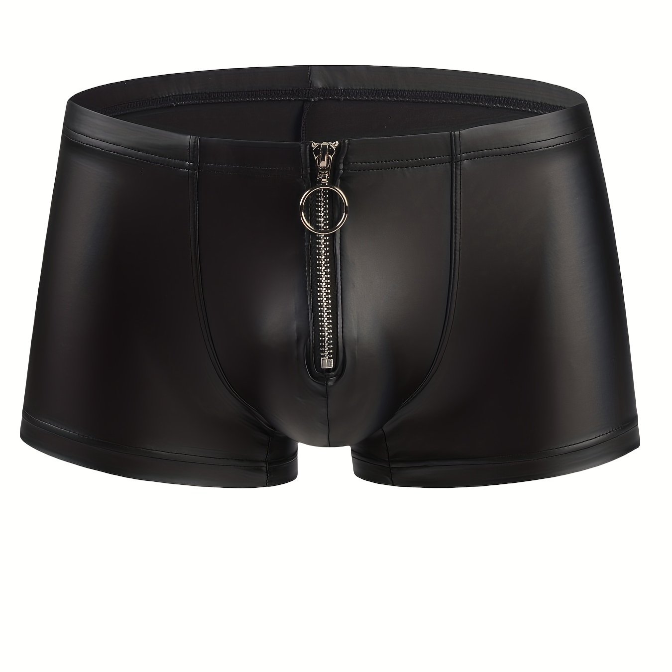 TEMU Men's Imitation Leather Zipper Boxer Briefs Sexy Nightclub Men's Underwear