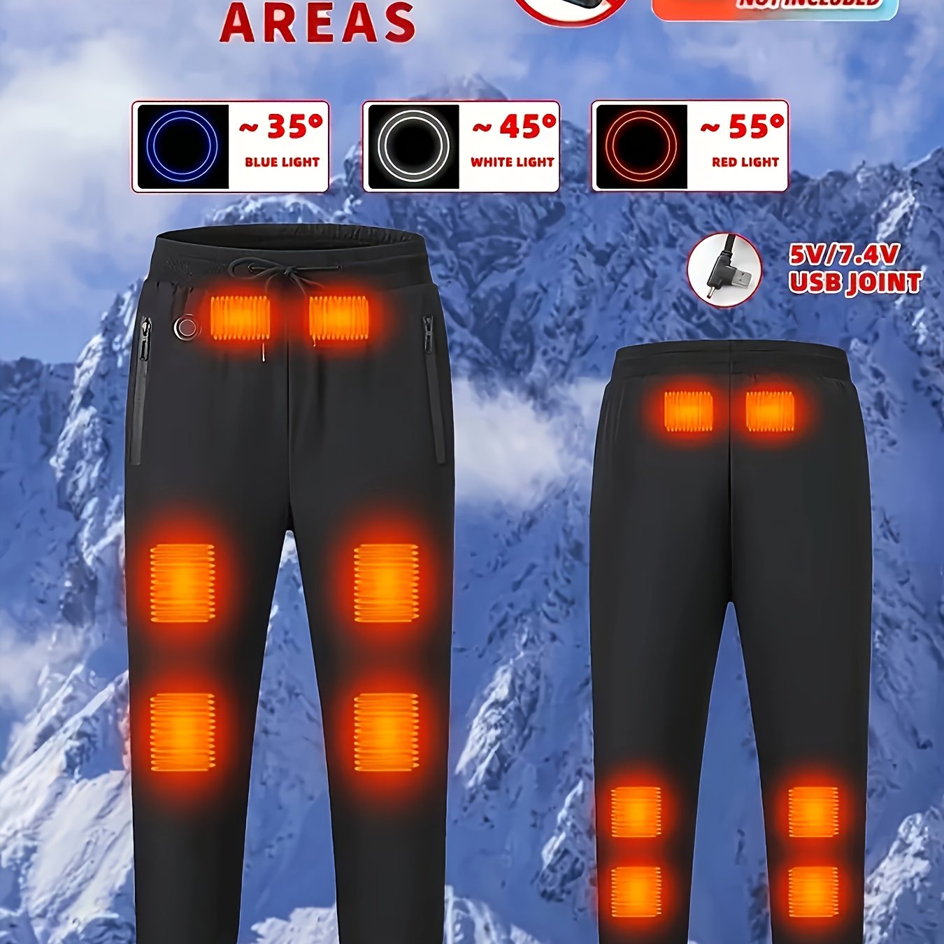 TEMU Men's Heating Pants With 12 Heating Zones & - Fast Heating - Fleece-lined Winter Thermal Trousers For Outdoor Camping, Hiking, Skiing - Machine