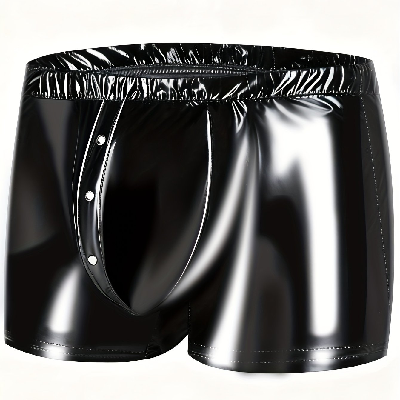 Image of Men's Faux Leather Boxers Featuring An Elastic Waistband, With Rivets, In A Sleek Black End For Comfortable And