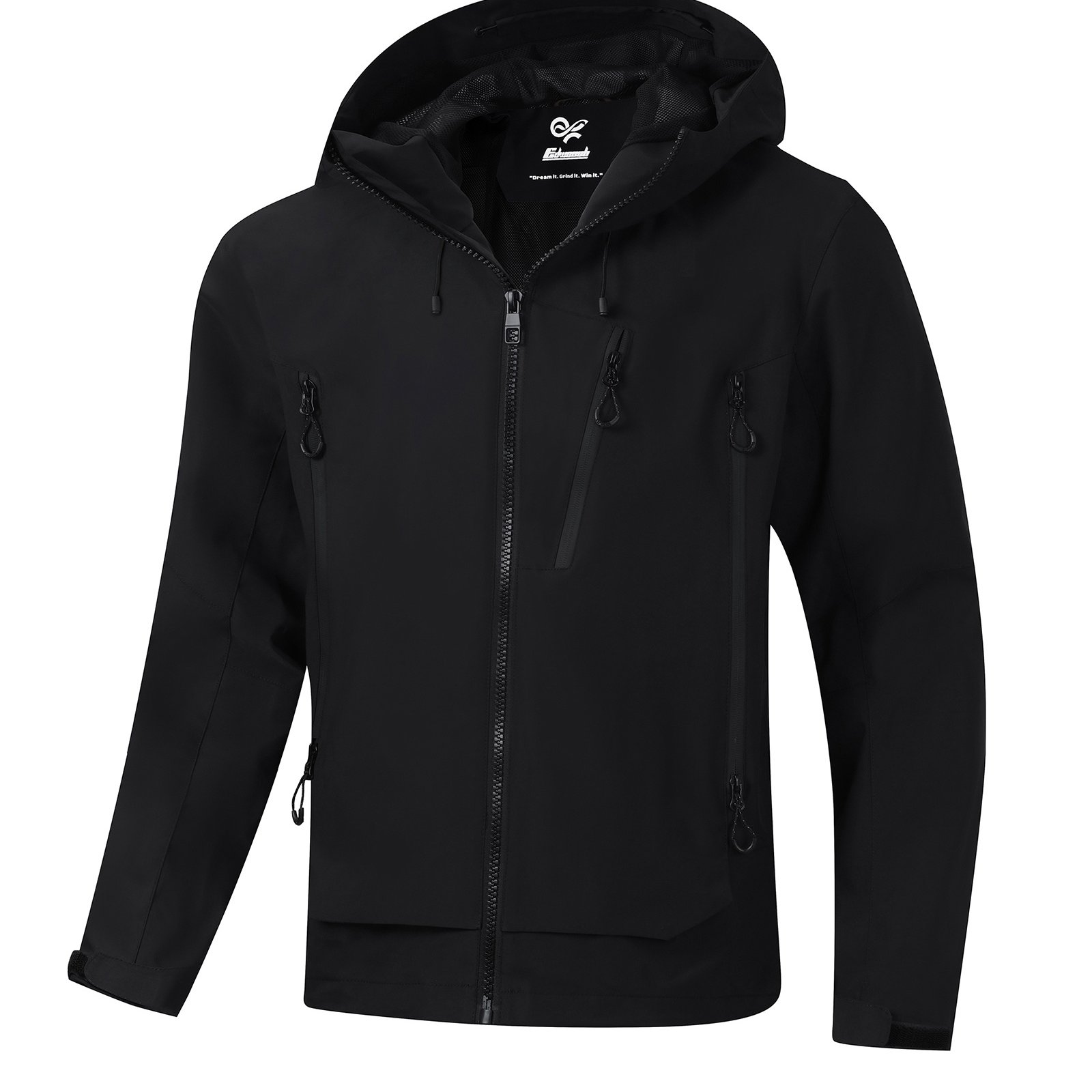 Image of Softshell Jacket Men With Hood, 100% Polyester, Jacket For Spring And Autumn With Multiple Zipper Pockets For Hiking And Daily Use