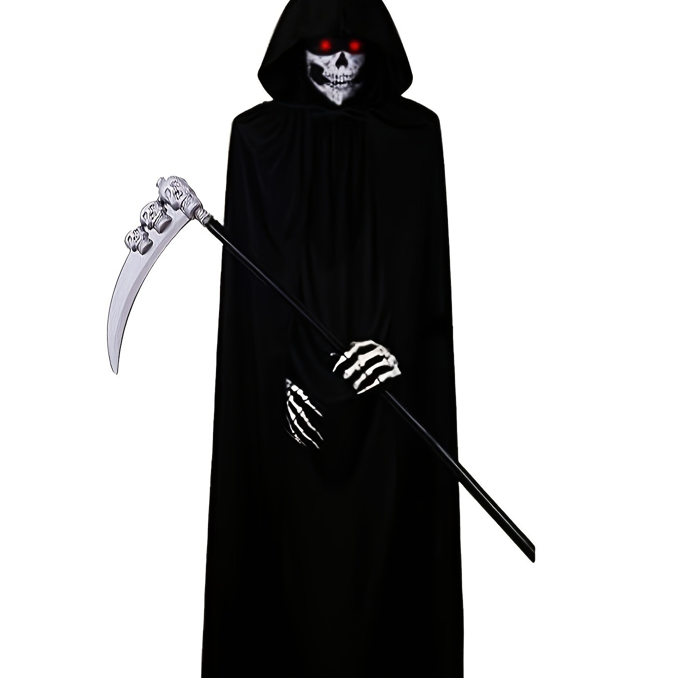 Image of Teen Halloween Reaper Costume Set: Cape, -the-dark Gloves, Head , And Skull Mask (4-piece Set)