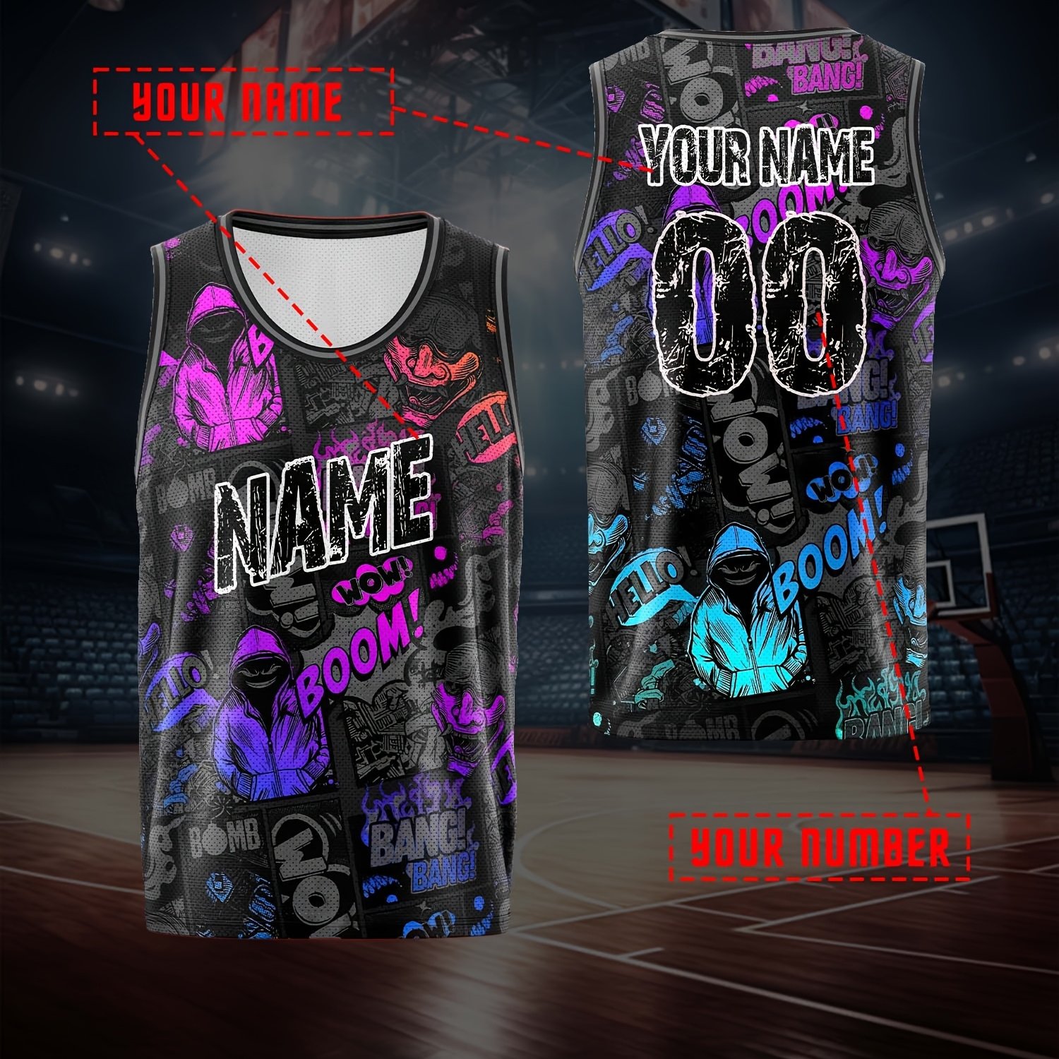 TEMU Custom 3d Printed Name And Number Basketball Jersey, Men's Lightweight Athletic Shirt - Machine Washable Sportswear And Casual Wear - Player