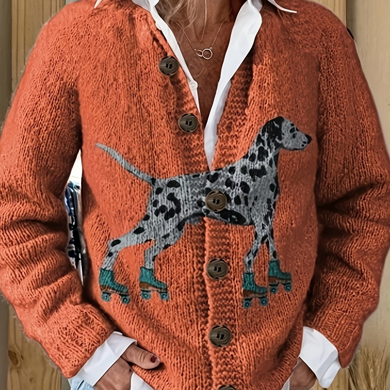TEMU Plus Size, 2d Flat Pattern Autumn/ New Stylish Versatile Round Neck Long Sleeve Cardigan Women's Top With Animal Pattern Flat Trendy Women's