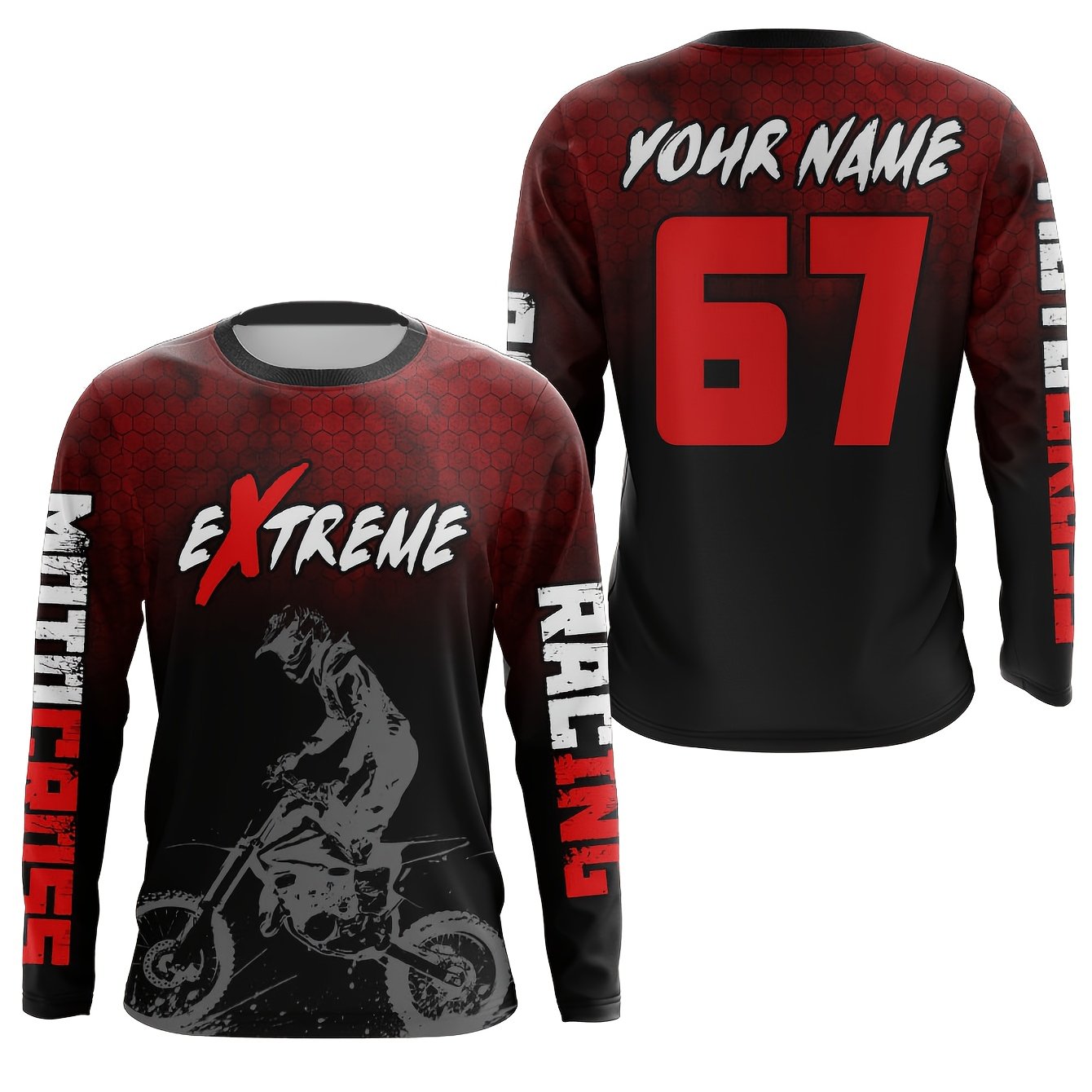 TEMU Custom Long Sleeves | Custom Racing Suit Red And Black Motocross Shirt | Off-road Riding Jersey | Cycling Suit | Cycling Long Sleeves | Round
