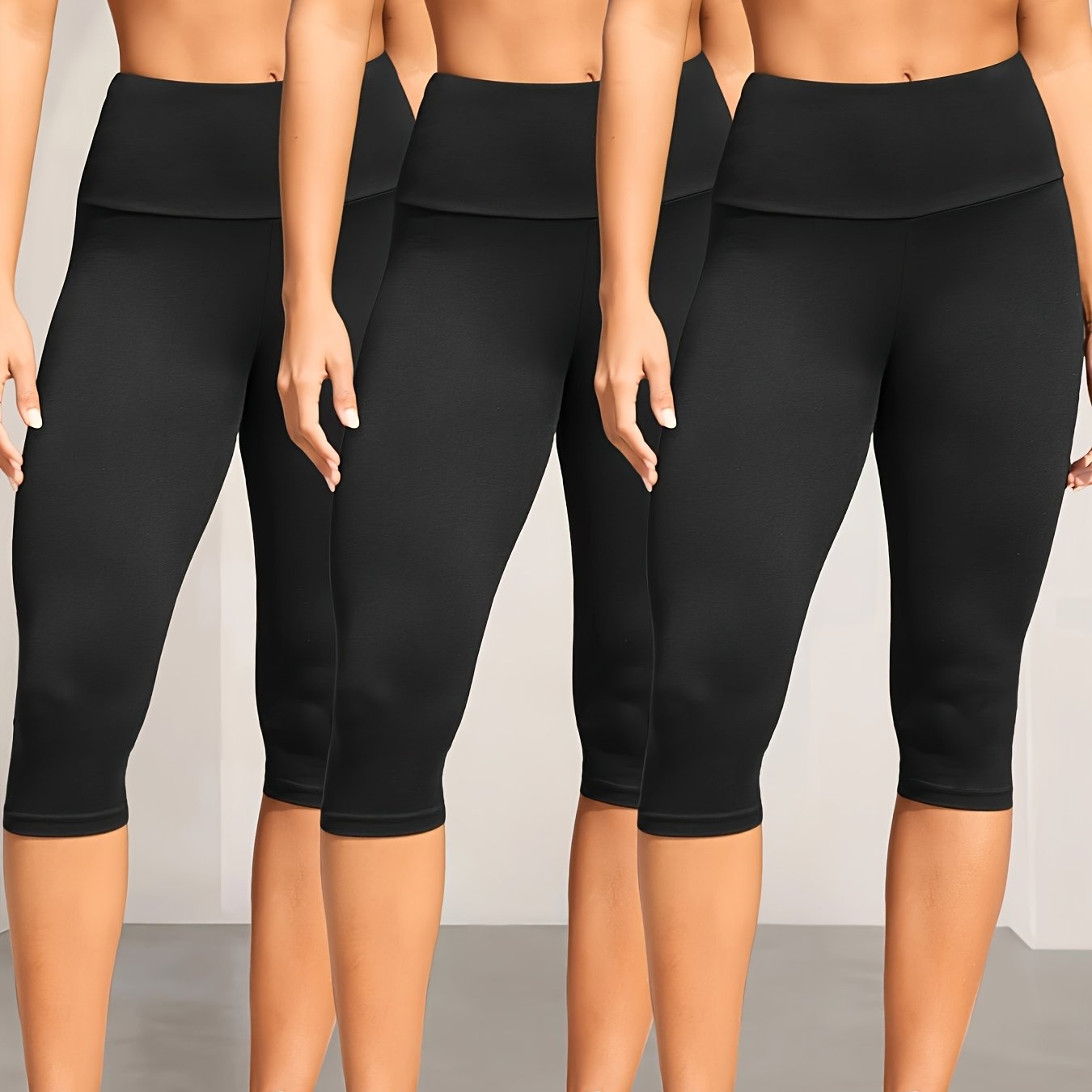 E-shop 3er-Pack Damen Hochtaillierte Bauchkontroll-Yoga-Capri-Hosen - Superweiche Nicht Durchsichtige Workout-Leggings mit Hoher Elastizität