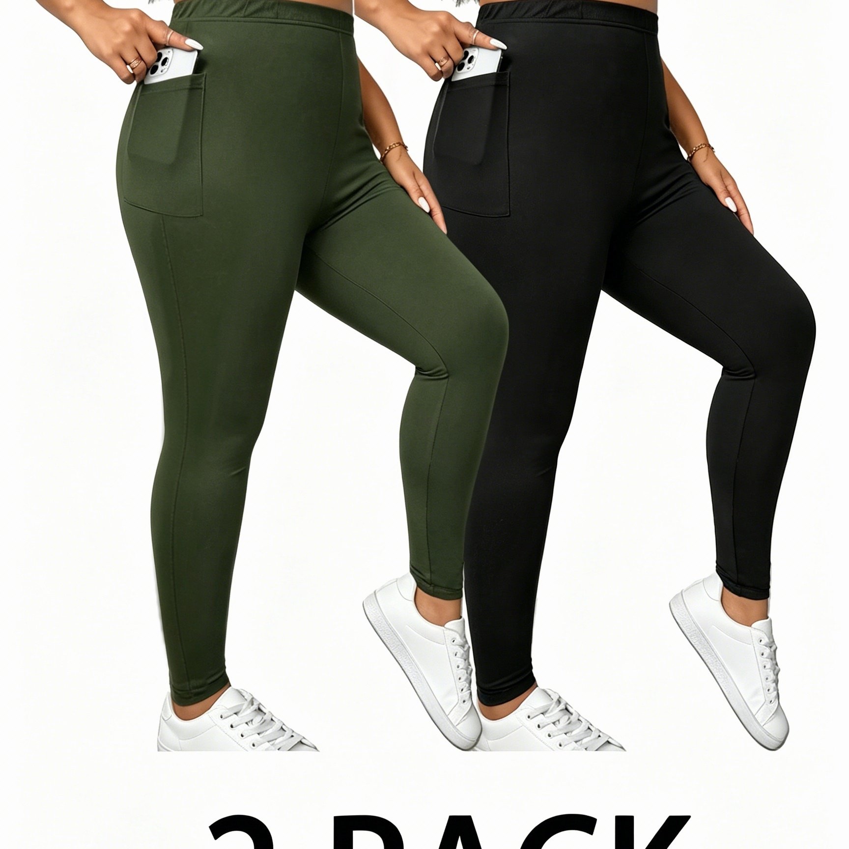 TEMU Pantalon Capri de couleur unie pour femme grande taille, 2 pièces , taille élastique avec poches, pantalon près du corps, convient pour un usage