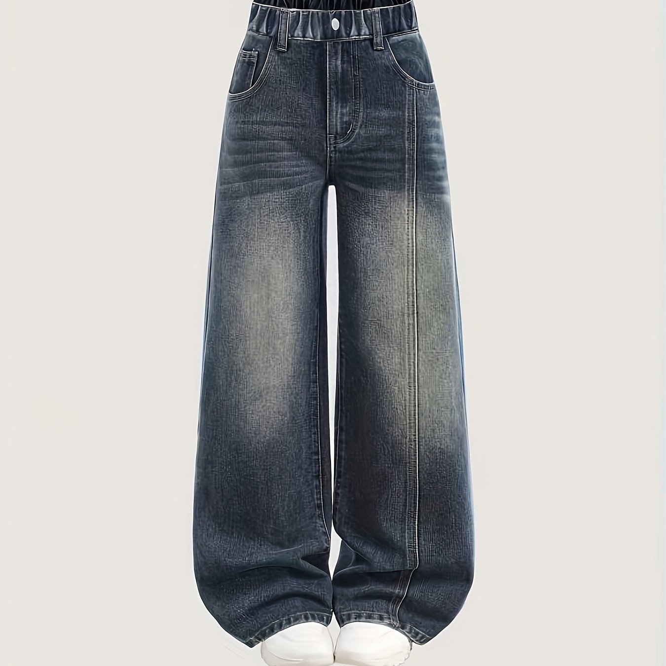 Image of Girls' Denim Denim - Retro Dark Blue Loose Fit Denim, Fashionable And Comfortable For Active Little Girls, With Wide Side Pockets And Personalized Design, Spring New Style, Suitable 3 And Up