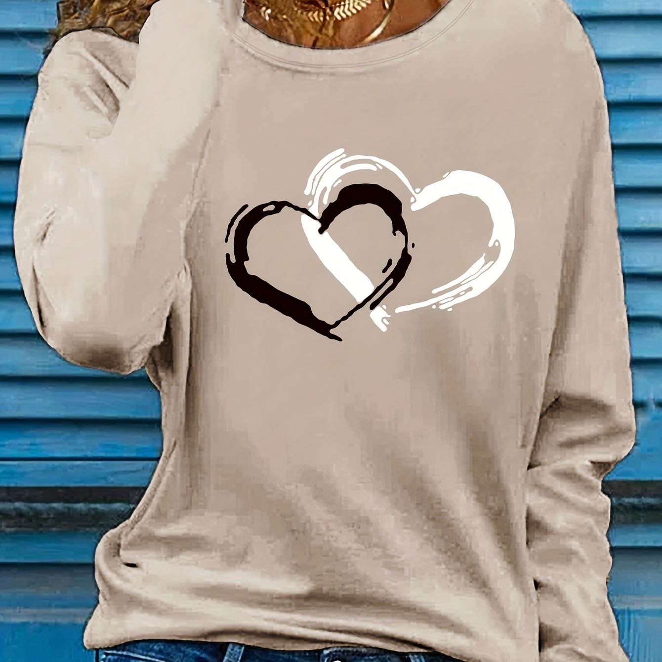 Women's Long-sleeve Round-neck T-shirt With Prints