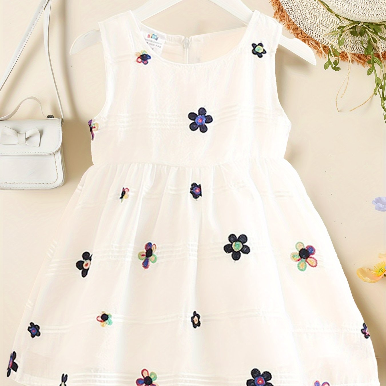 Image of Girls' Summer Casual Floral Embroidered Dress