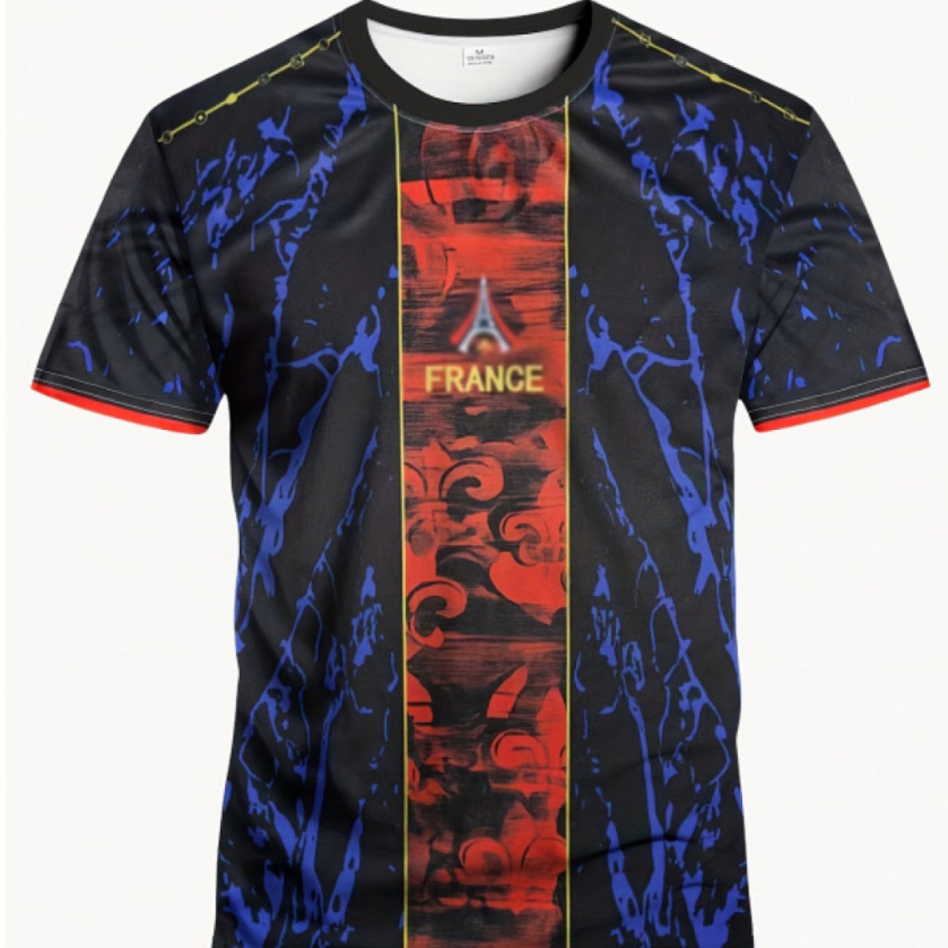 TEMU European Youth Round Neck Comfortable Athletic Top With French Print, Suitable For European Ship Football Matches, Training, Casual Fitness And