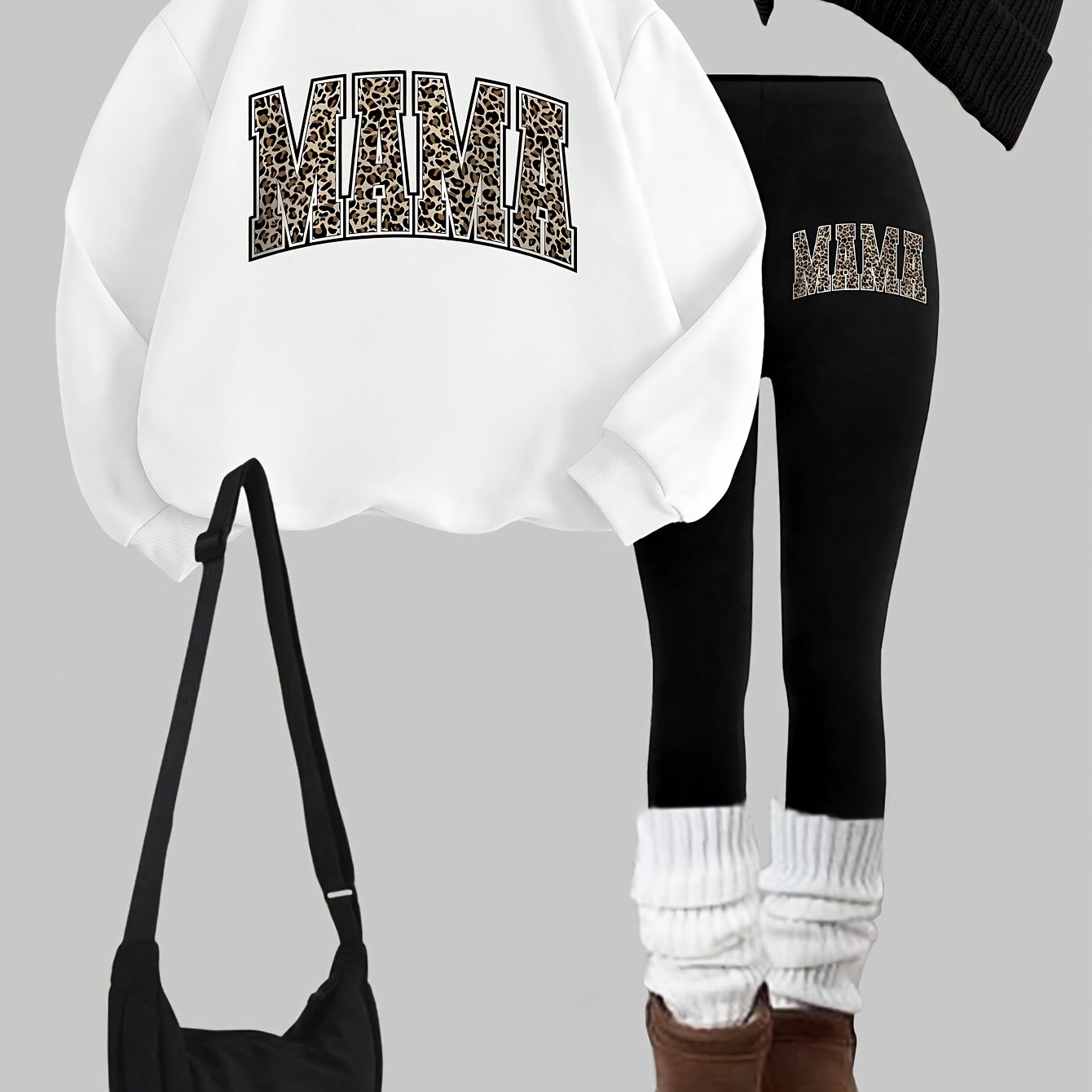 TEMU 0926gwen, 1 Set Of Casual Women's Sweatshirt Suit 2pcs Set, Letter Print, Round Neck Long-sleeved Sweatshirt, Long Leggings, Worn Alone Or As An