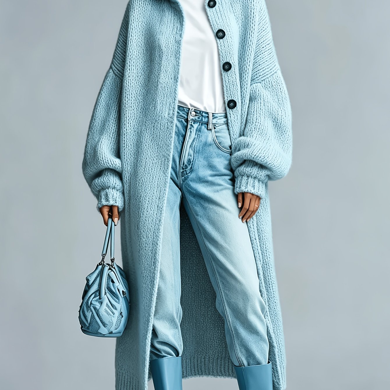 TEMU Plus Size - Middle Eastern Casual Women's Clothing, Solid Color Button- Warm Long Sleeve Long Length Cardigan, Suitable For Autumn And Winter