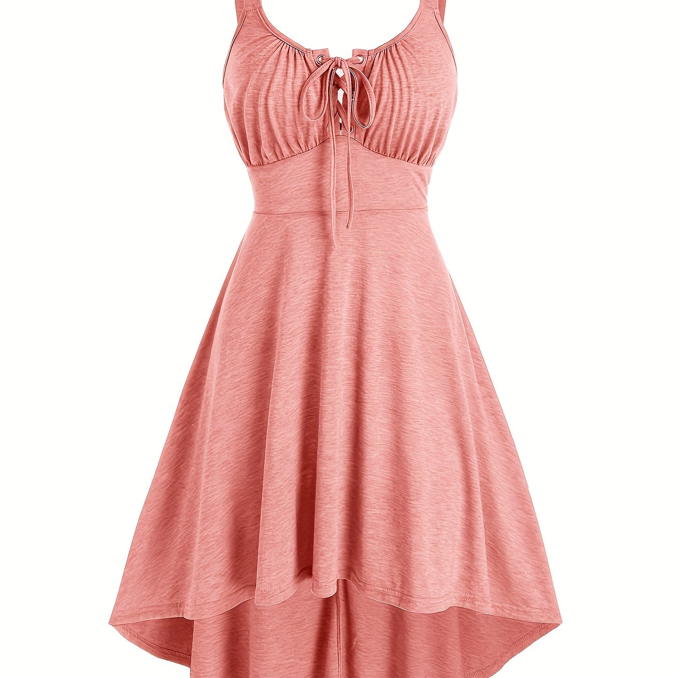 E-shop Lässiges, einfarbiges Kleid mit Trägern und Ösen, Retro-Bust-Contour, Kurzer Vorderteil, langer Rückenteil, bequem, für Zuhause, Urlaubs-Kleid,