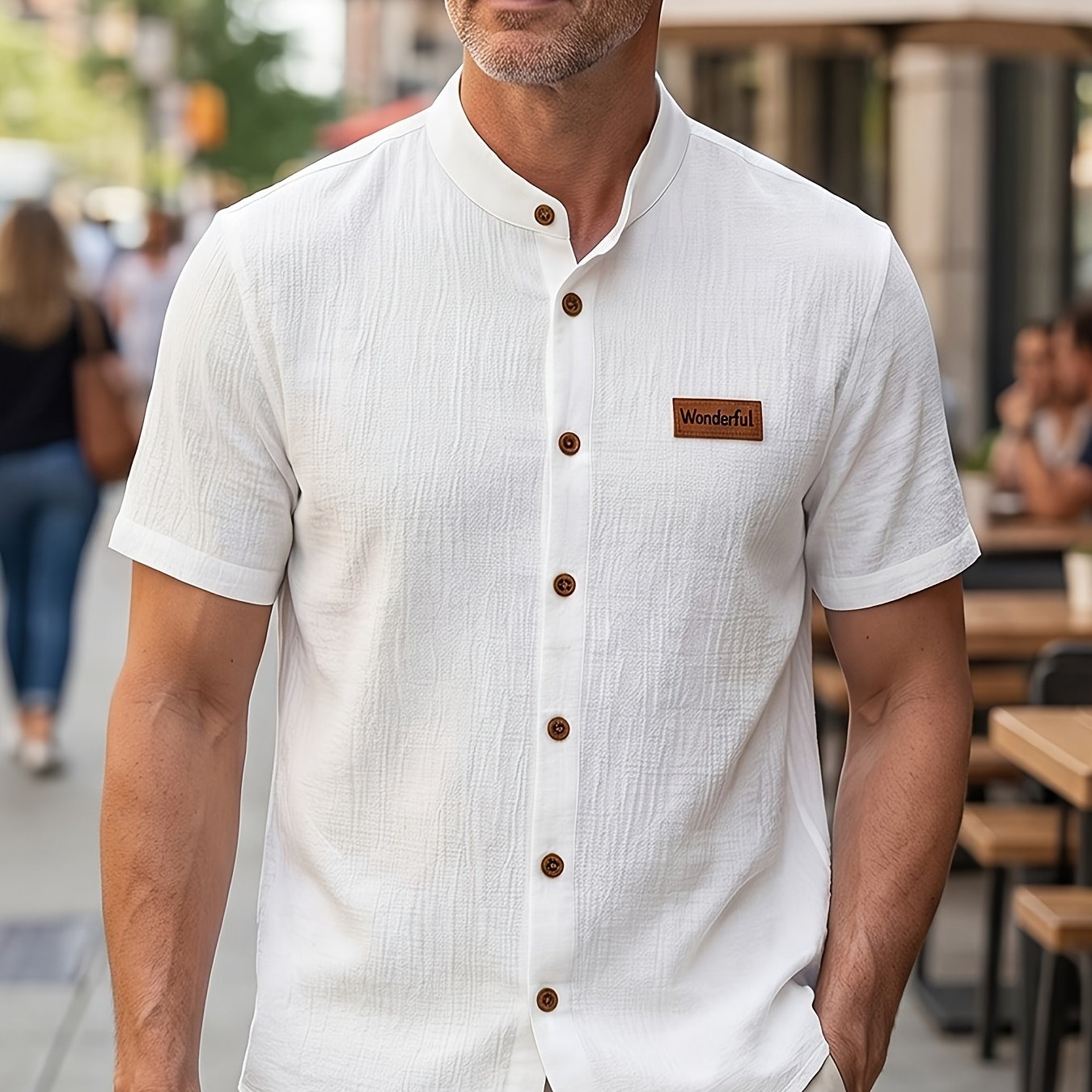 TEMU Men's Short-sleeved Shirt, Soft And Breathable, Stand Collar, Cardigan, Summer Beach Outing