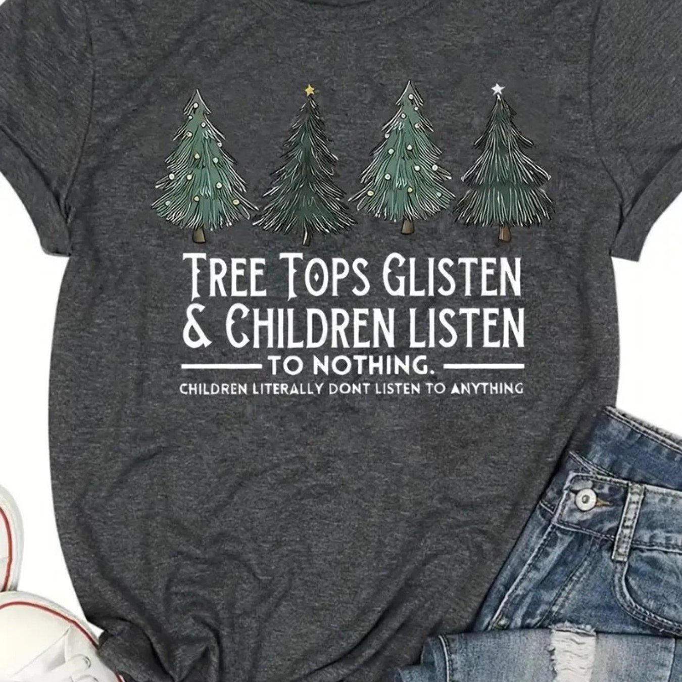 TEMU Christmas Fashion Letter Cartoon Print Women's Round Neck 100% T-shirt, , Comfortable And Breathable, Suitable For Everyday Casual Matching,
