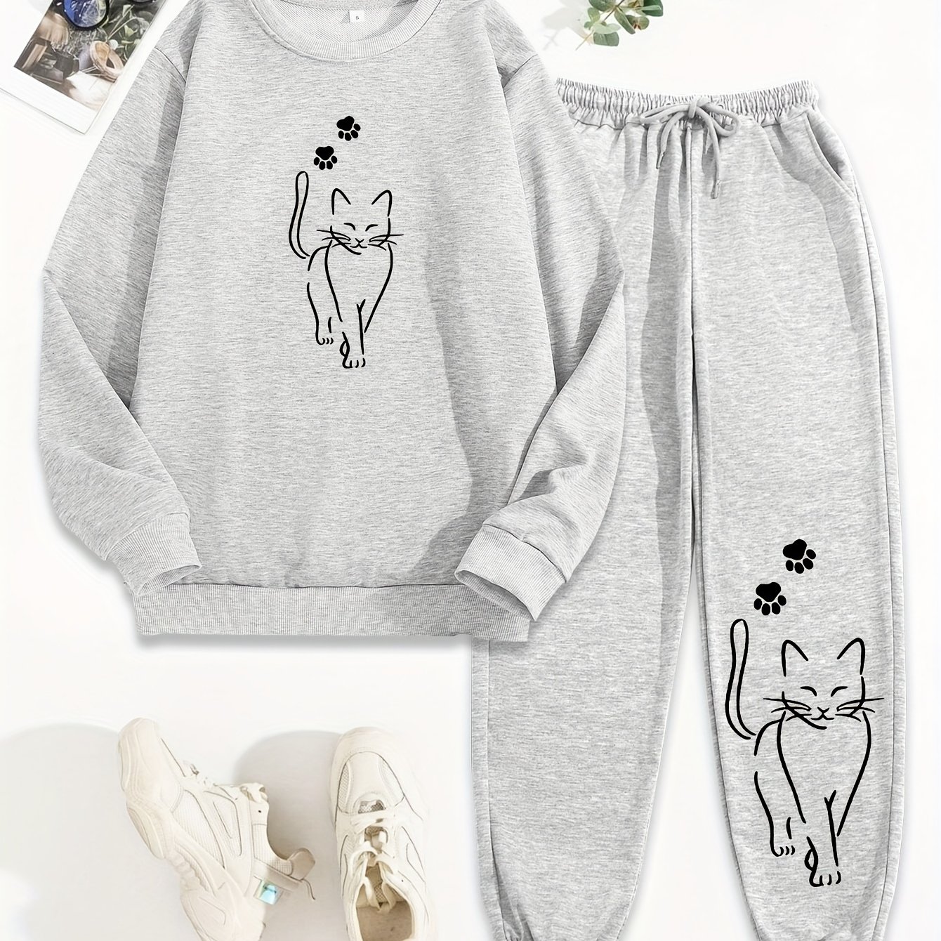 TEMU Ensemble pour femme comprenant un pull décontracté à col rond et large avec lettre N