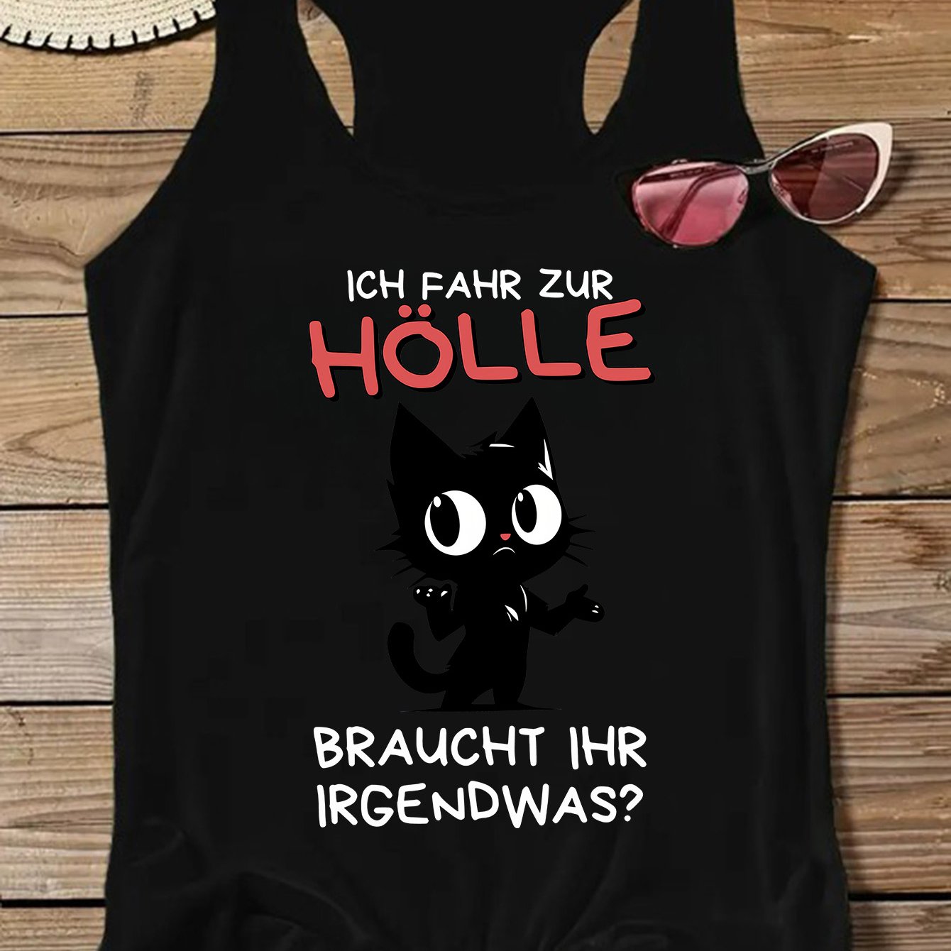 TEMU German Black Cat Fun Text Pattern Print Sleeveless Vest, Fashion Women's Summer Clothing Promotion, Women's Top, Micro-elastic Sleeveless Vest
