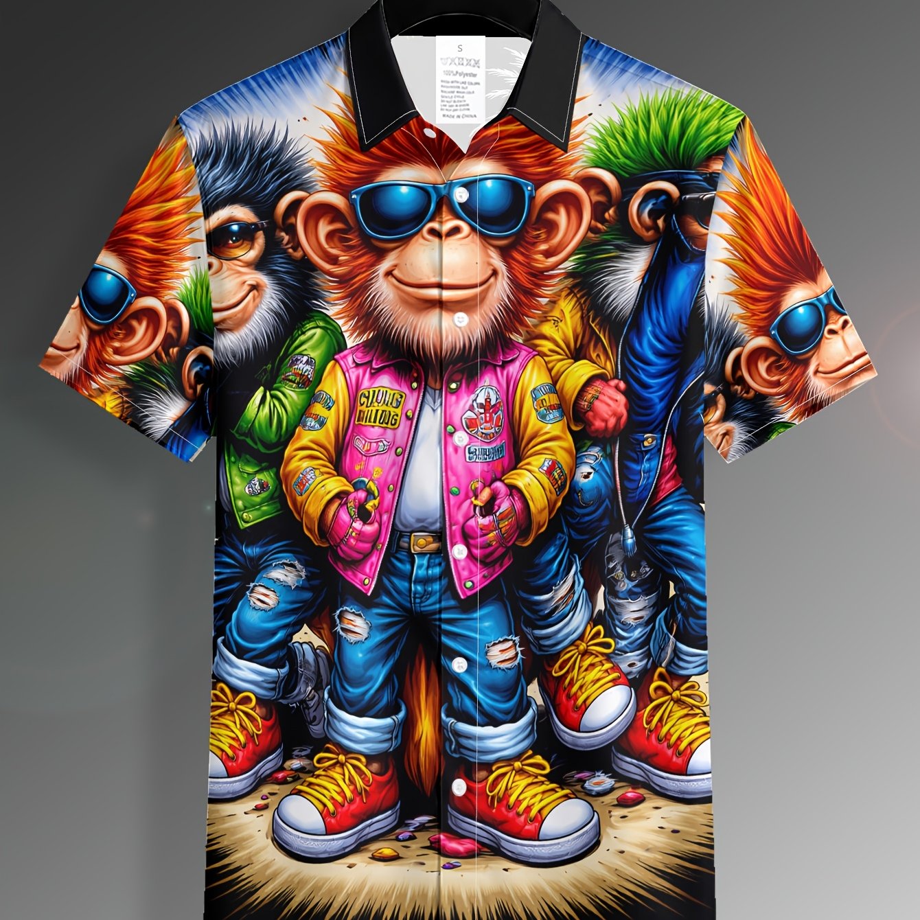 TEMU [printed Design â Not Textured] Men's Casual Short-sleeve Beach Shirt With Wearing Fashion Glasses And Riding Motorcycles For A , Breathable