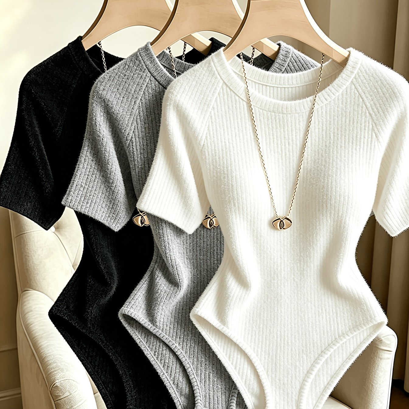 TEMU 3pcs Women's Round Neck Short Sleeve Jumpsuit, Basic