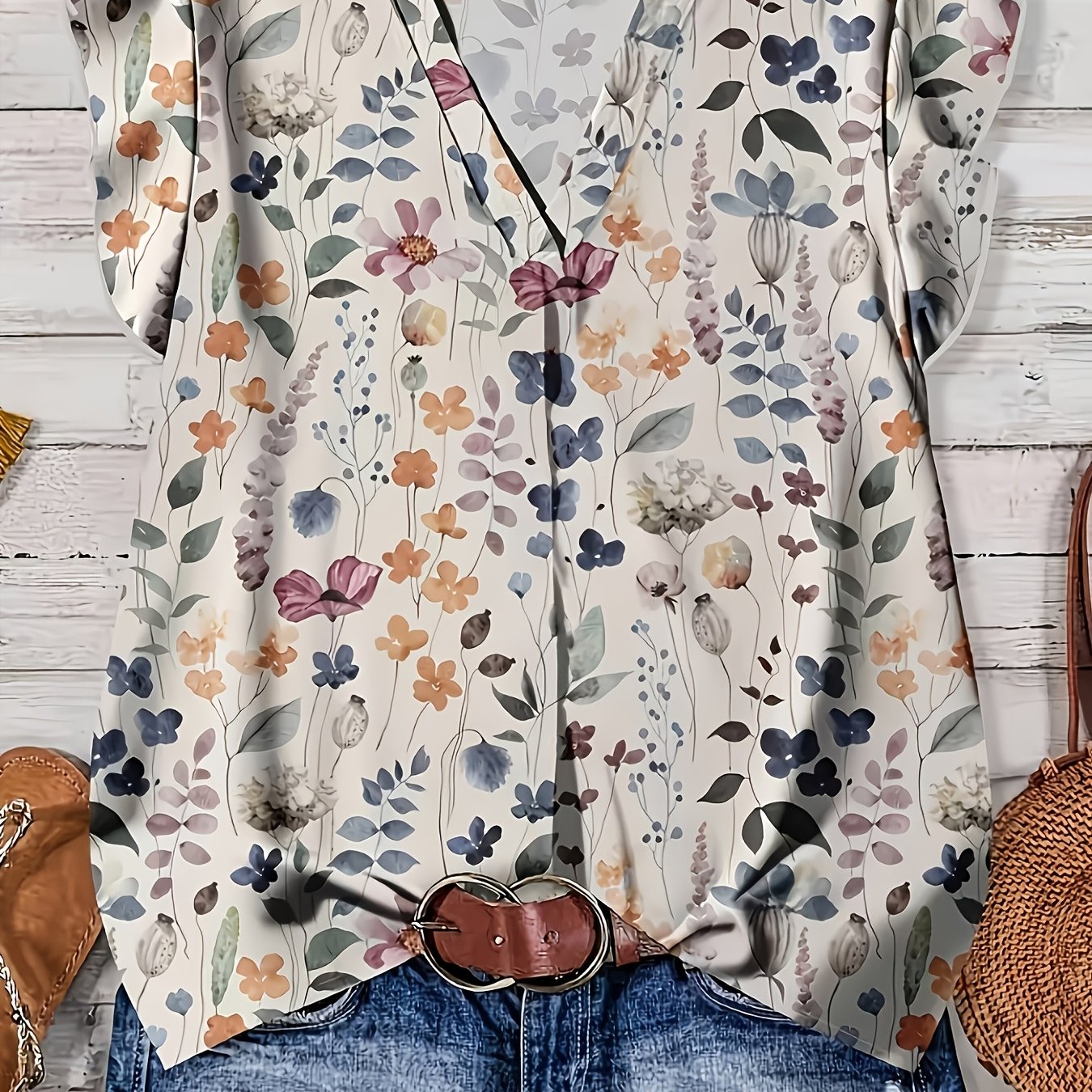 TEMU Women's Casual Elegant Cap Sleeve Loose Shirt, Fashionable And Figure-flattering