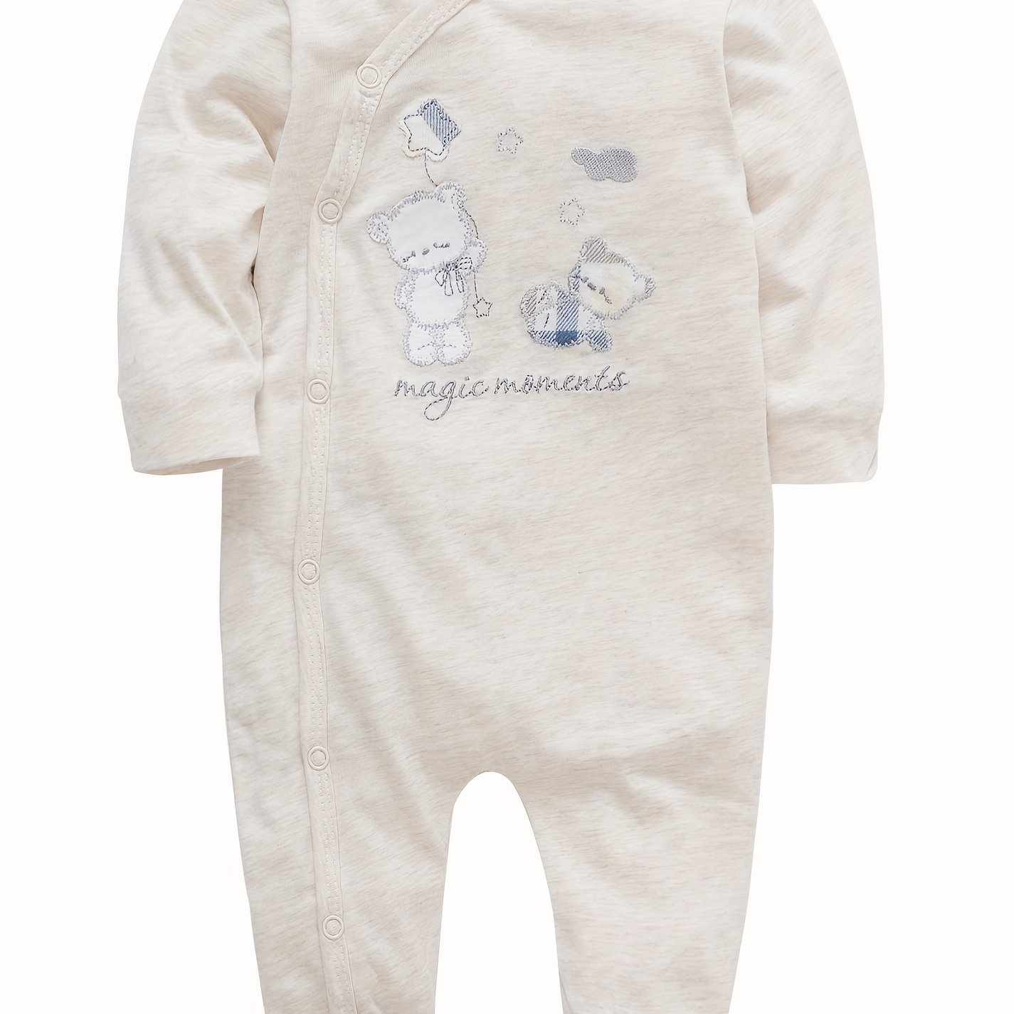 Baby Boy Bear Embroidery Long Sleeve Footed Romper, For Outdoor