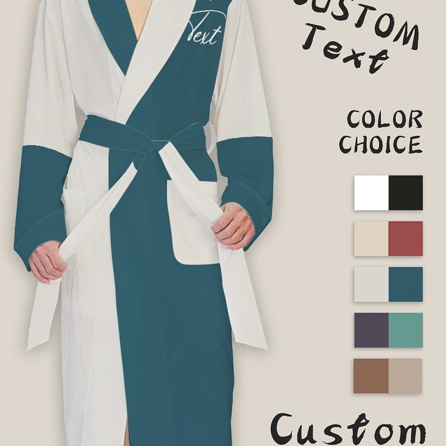 TEMU [customized] Text Customization, Customized Bathrobe, Couple's Robe Nightgown Pajamas, Customized Long-sleeved Robe, Homewear Mid-length With