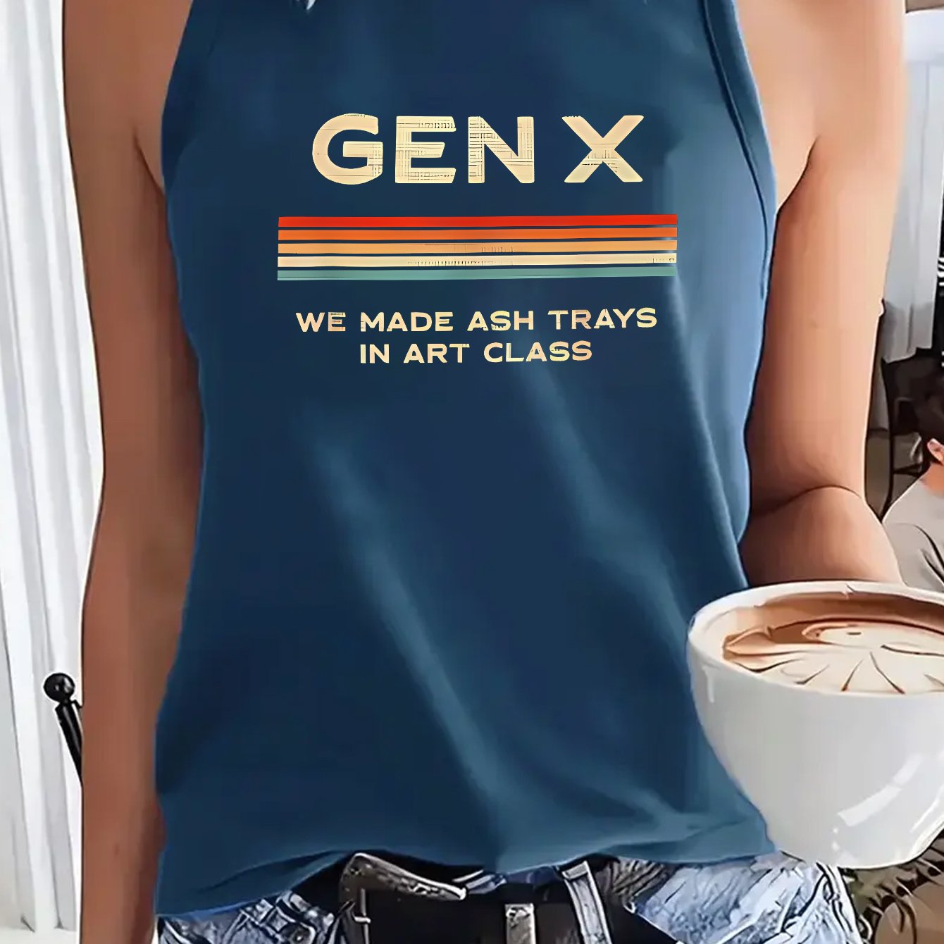 TEMU Ash Trays In Vintage Distressed Striped Print Sports Tank Top Women's Summer Breathable Fitness Sleeveless Top