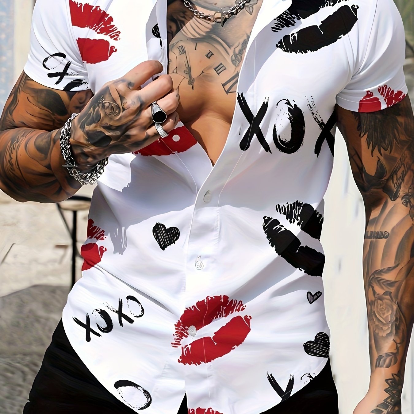 TEMU Camiseta blanca con estampado de labios