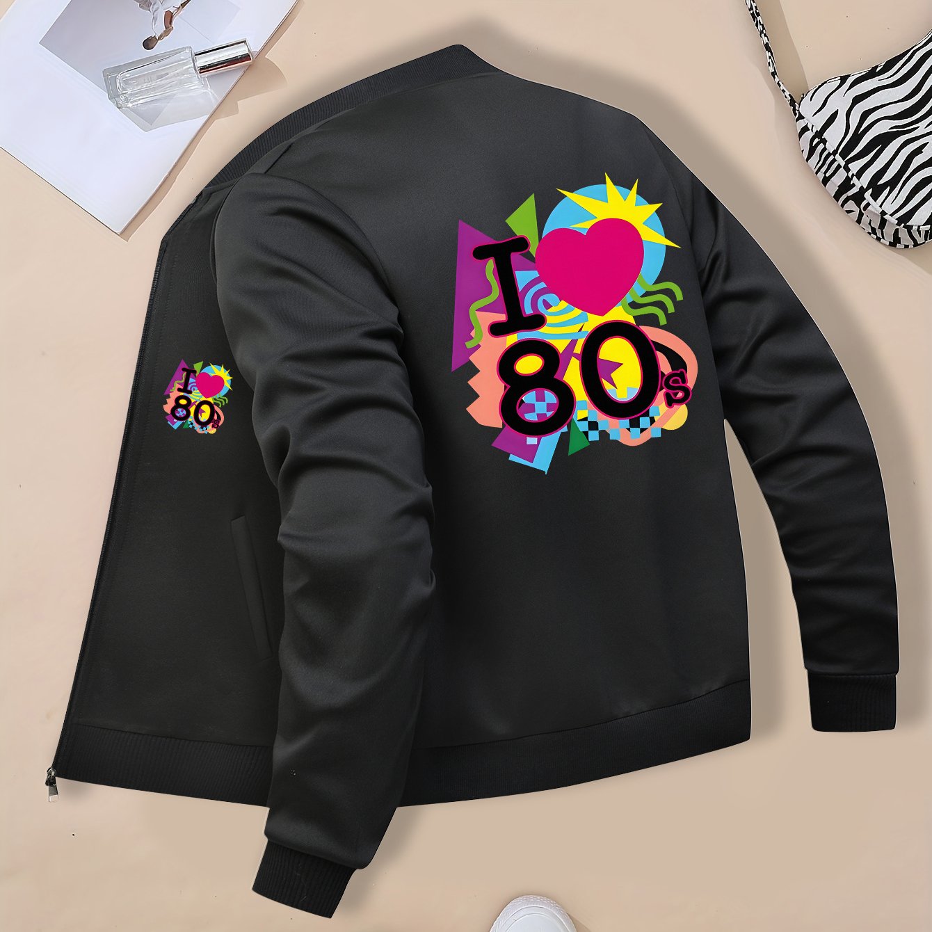 TEMU T LOVE 80 Damen Freizeitjacke mit Stehkragen, Reißverschluss langen Ärmeln, bedruckt, für Frühling, Herbst, Winter