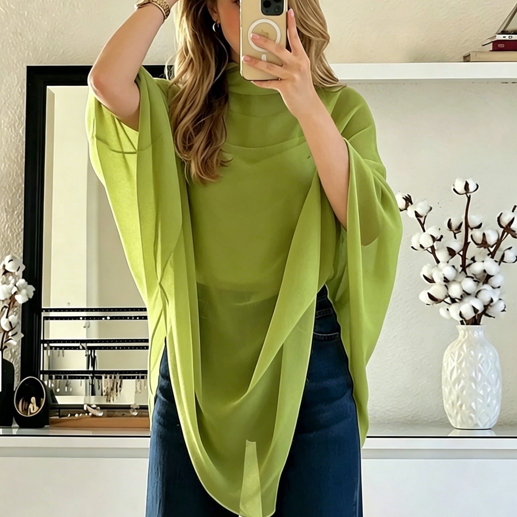 TEMU Women's Asymmetrical Hem Chiffon Top, Casual Commute Blouse, Inner Layer Not Included