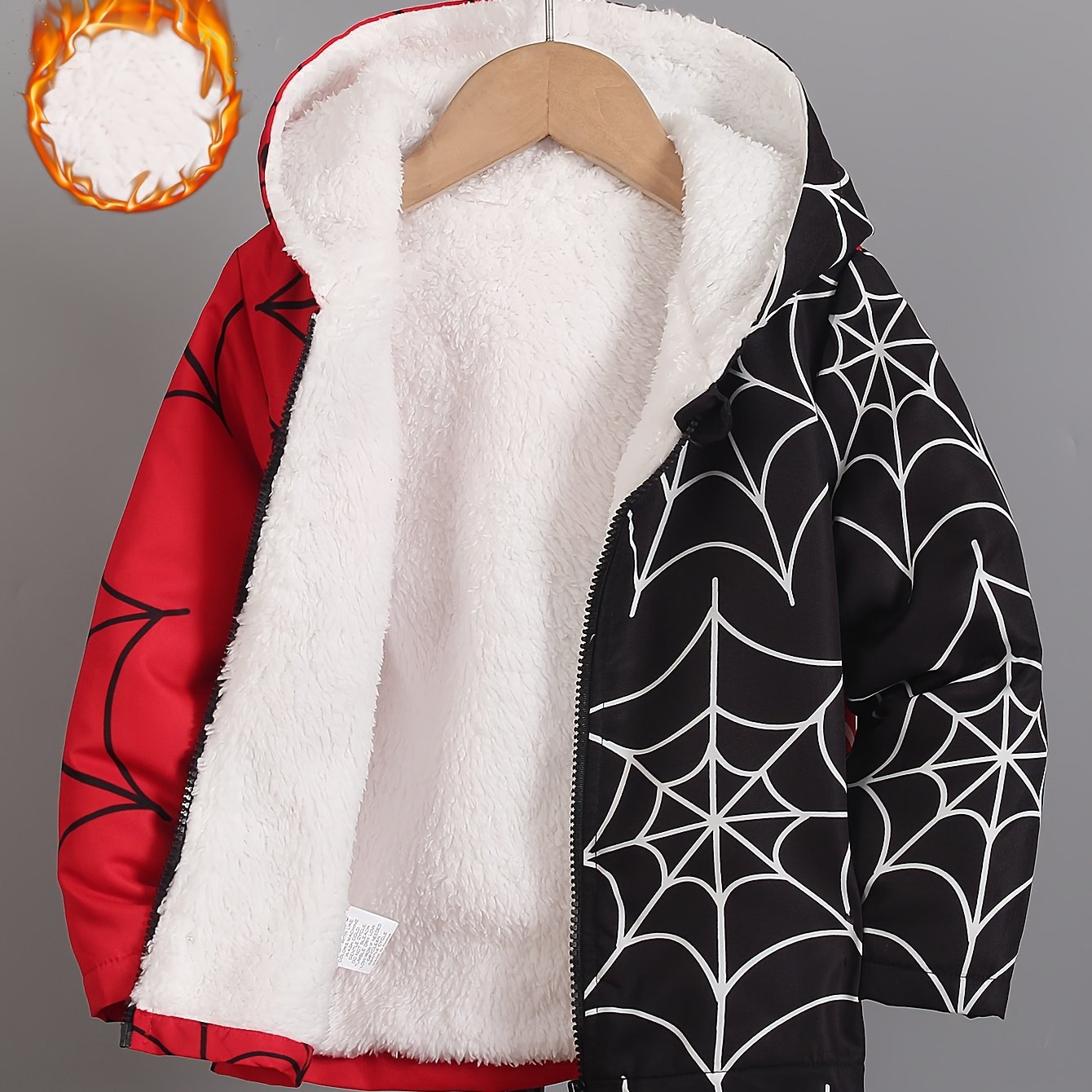 Boys Fleece Hooded Sweatshirt Color-block Spider Web Print Boys Hoodie Autumn Winter