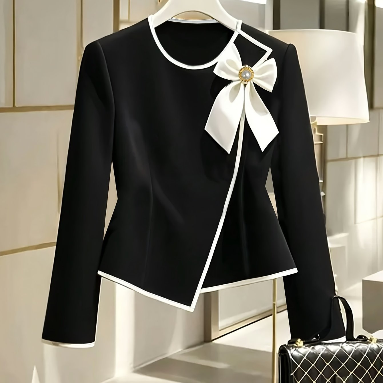 TEMU Plus Size, Women's Plus Size Fashion Autumn New Arrival Elegant Long Sleeve Top With Front , Irregular Hem With Binding Trim, Elastic Waistband