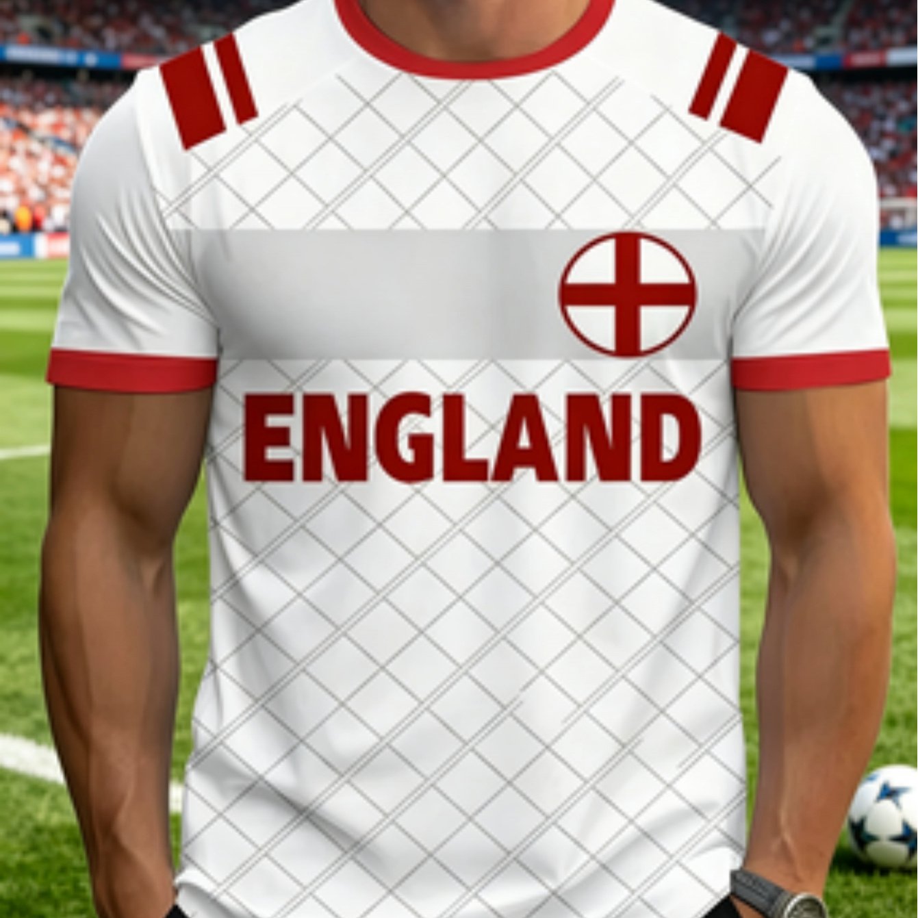 TEMU Men' England Soccer Jersey T-shirt - Apparel With England Pattern, Round Neck Casual Wear Suitable For Training, Matches & Everyday Outfits,