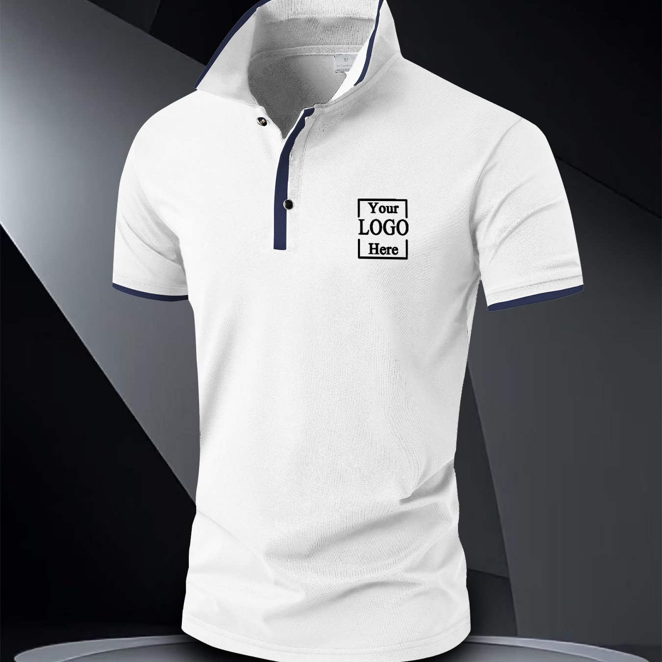 TEMU Custom Men's Golf Shirt - Casual Lightweight Business , Classic Solid Color With Breathable Collar Design, Premium Fabric - Customizable Chest